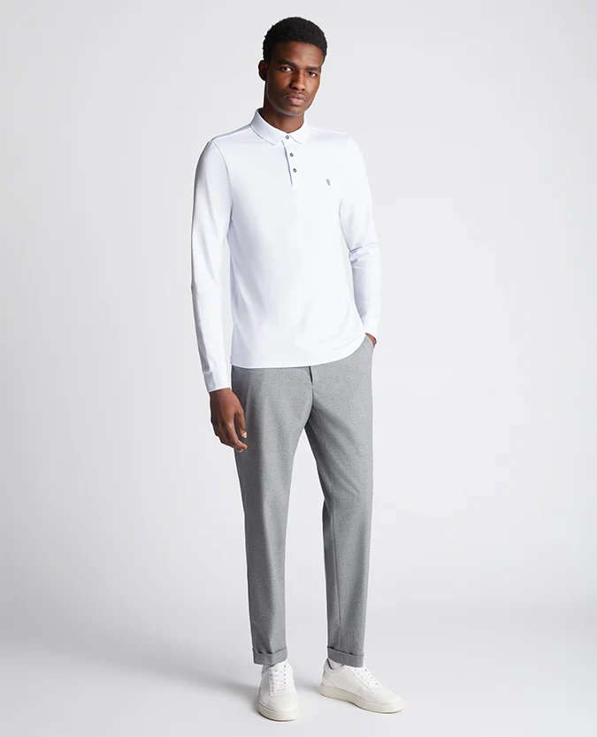 Tapered Fit Cotton-Stretch Long-Sleeve Polo Shirt - Image 2