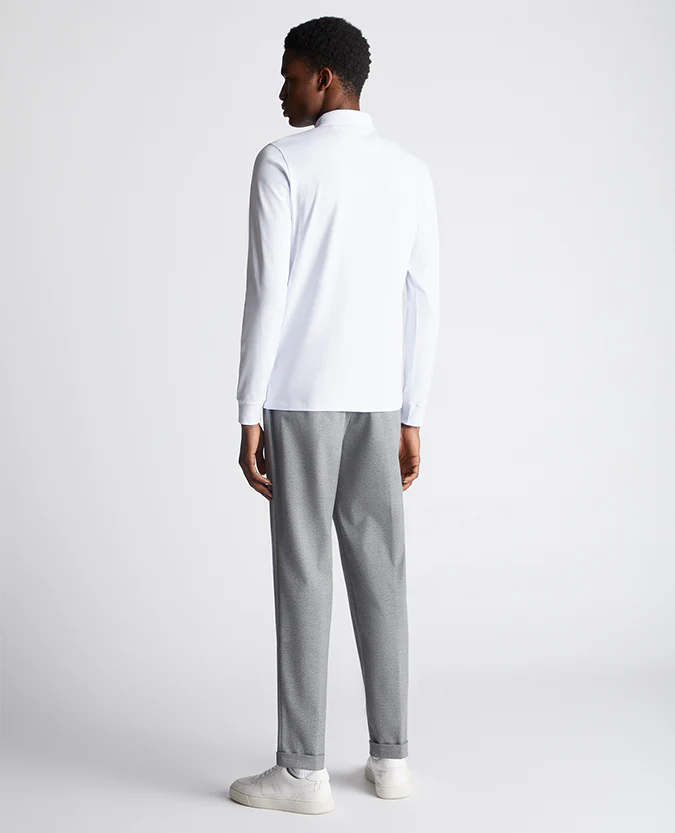 Tapered Fit Cotton-Stretch Long-Sleeve Polo Shirt - Image 3