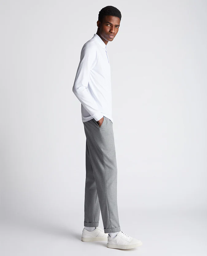 Tapered Fit Cotton-Stretch Long-Sleeve Polo Shirt - Image 4