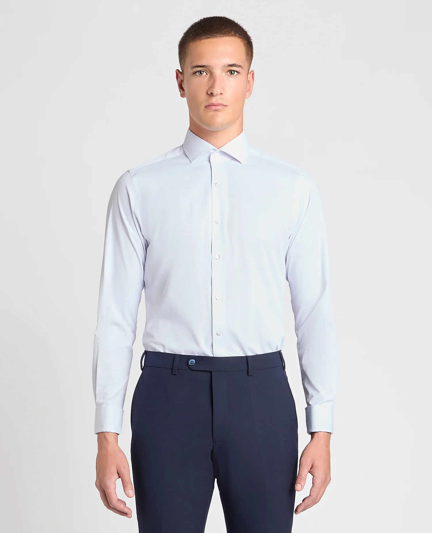 Tapered Fit Cotton-Stretch Double Cuff Shirt