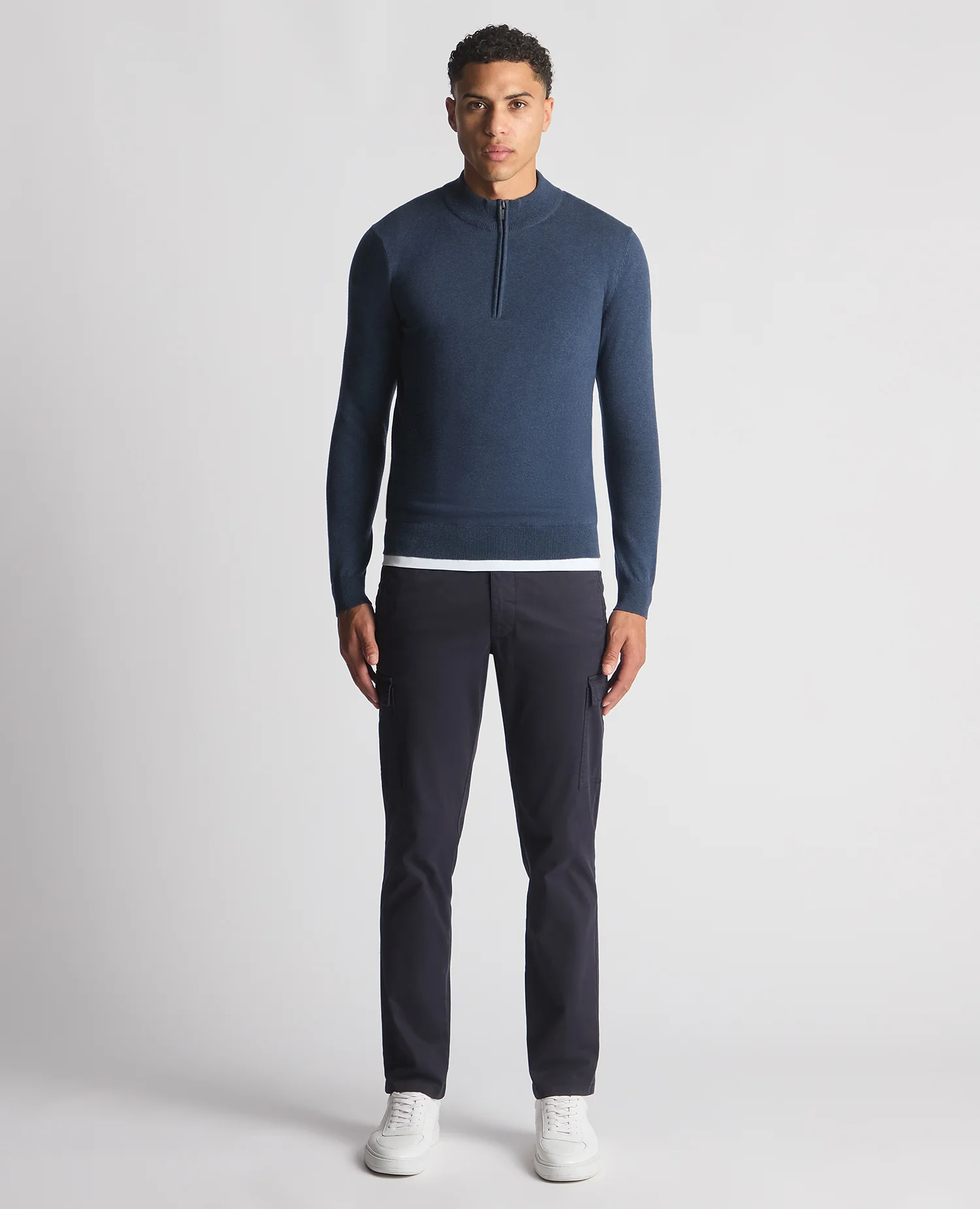 Tapered Fit Half Zip Cotton Sweater - Image 2