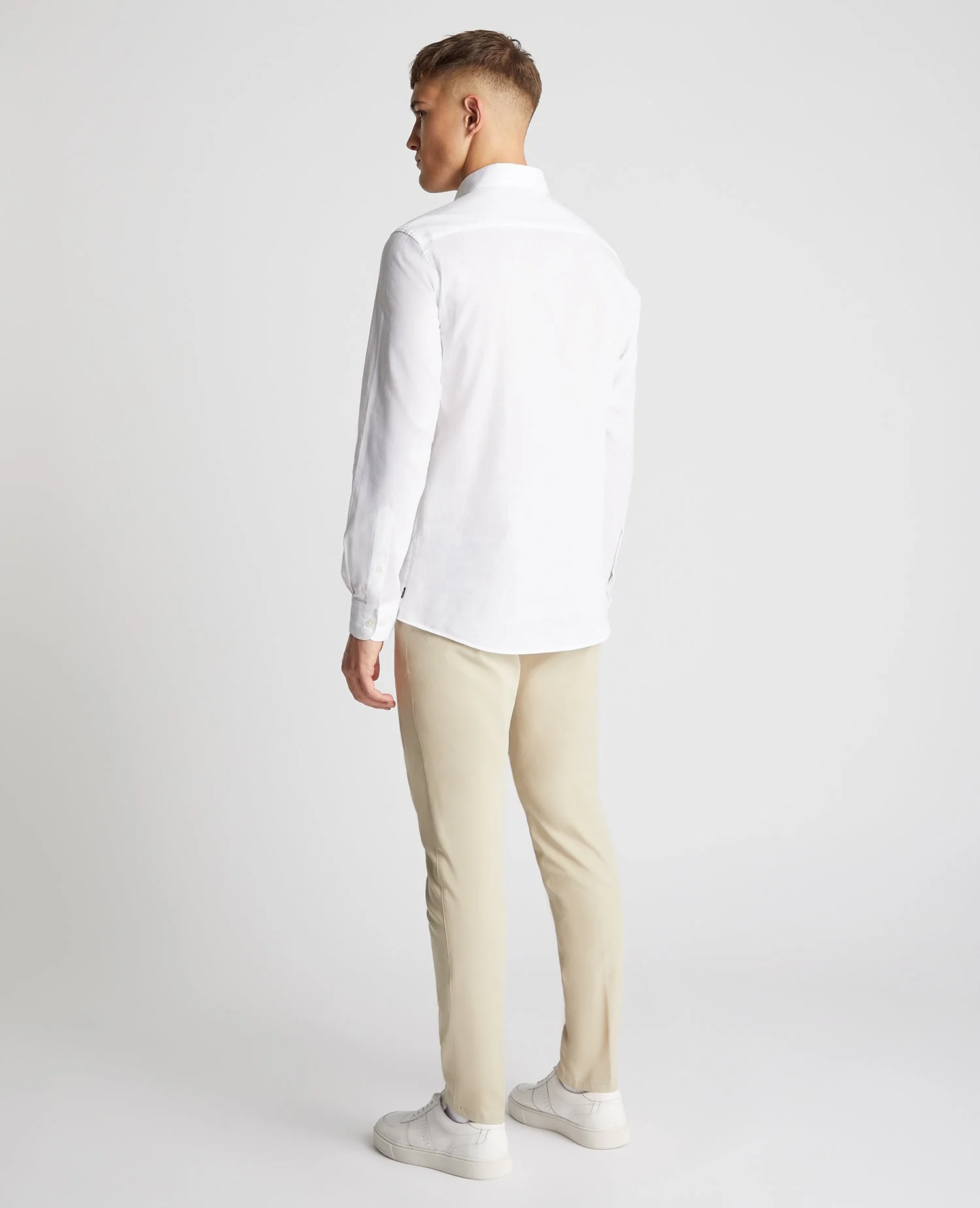 White Tapered Fit Linen-Blend Shirt - Image 3