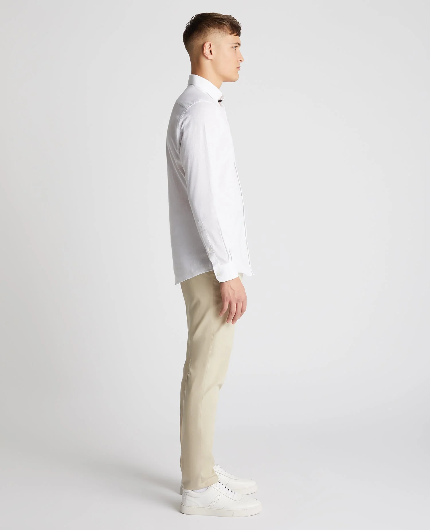 White Tapered Fit Linen-Blend Shirt - Image 4
