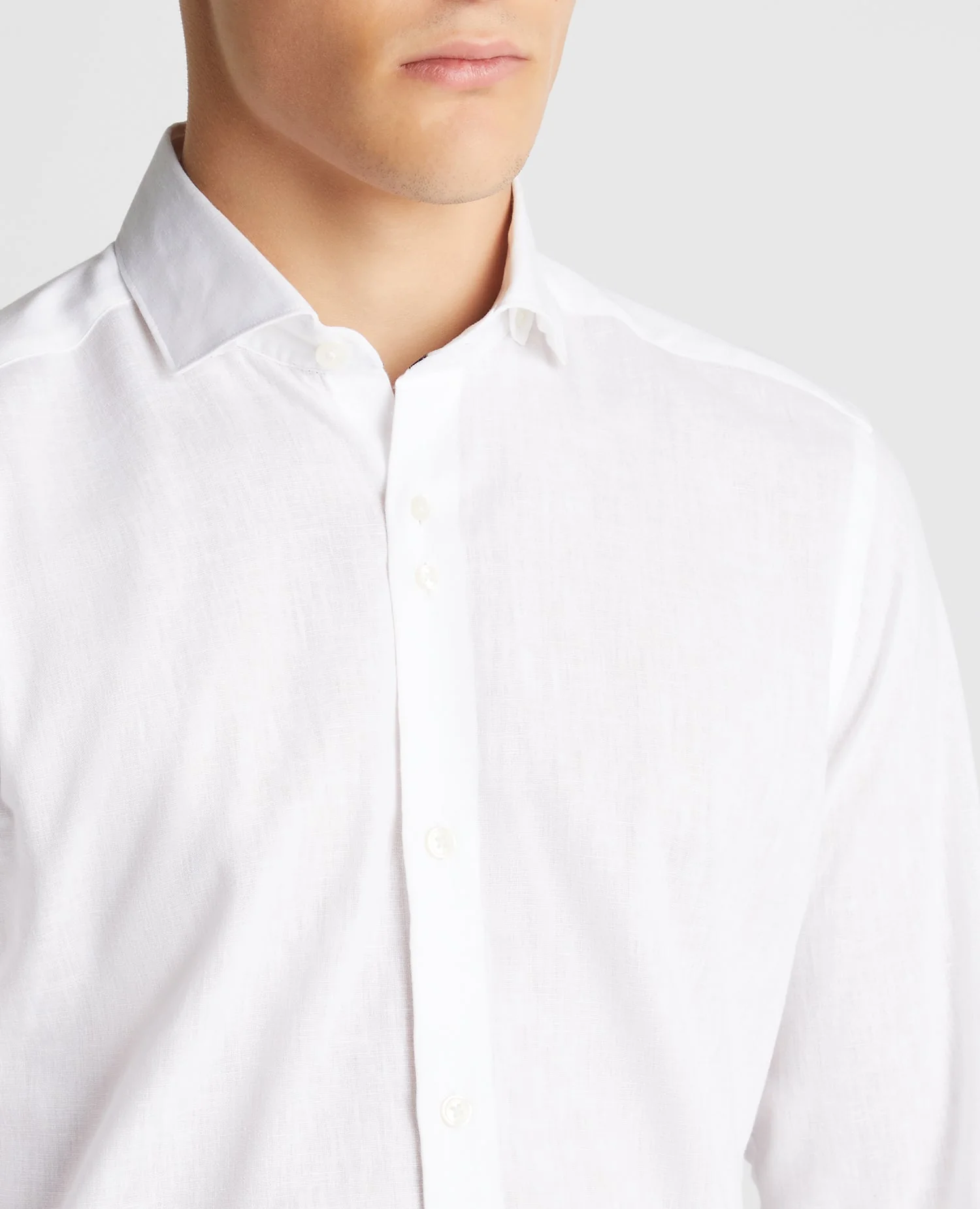 White Tapered Fit Linen-Blend Shirt - Image 5