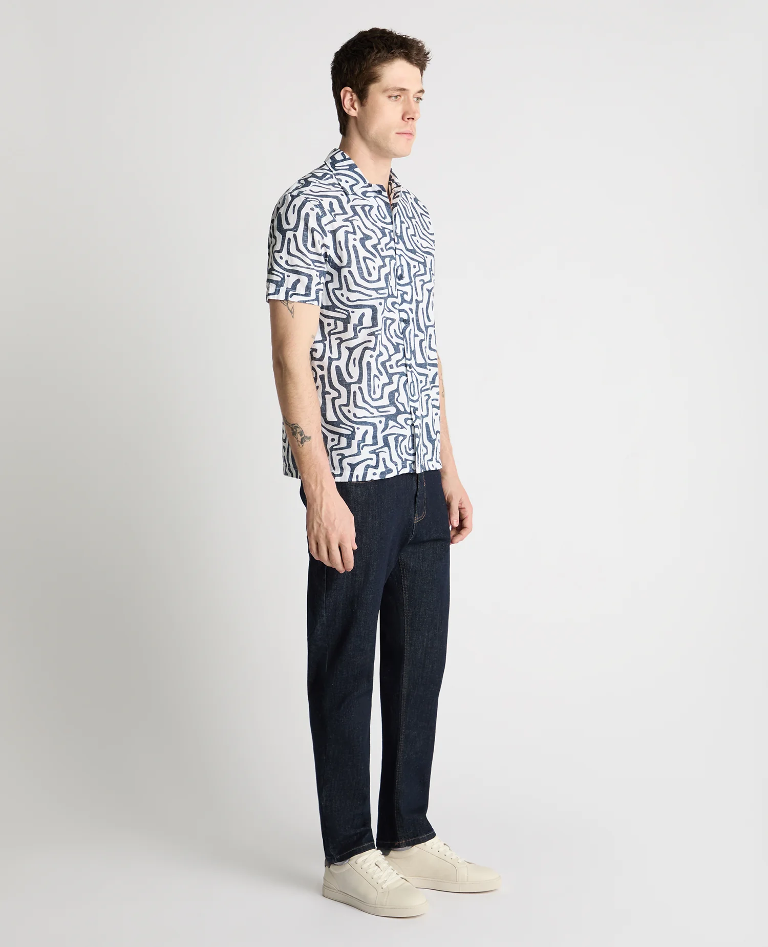 Tapered Fit Cotton-Linen Print Shirt - Image 4