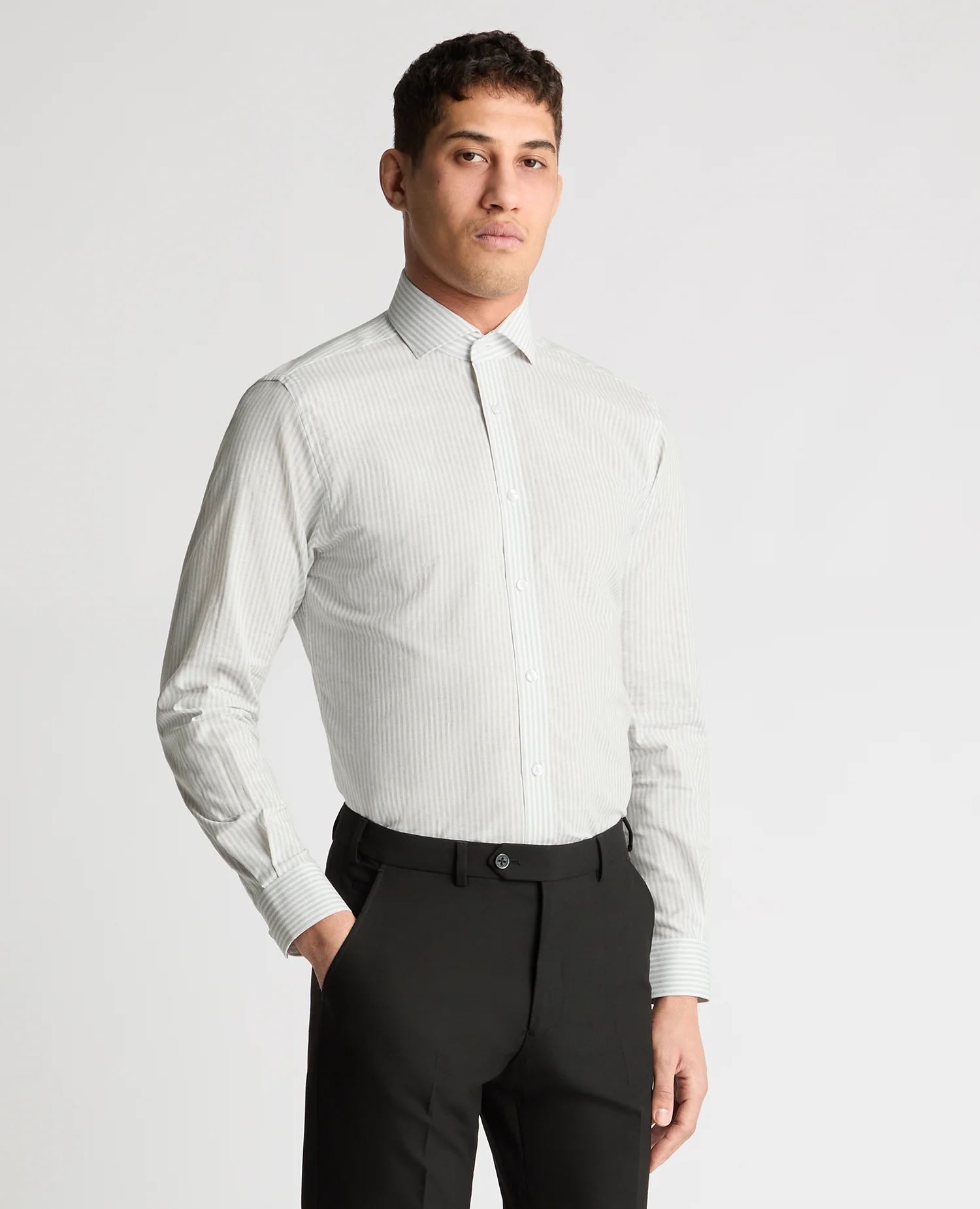 Tapered Fit Cotton-Linen Stripe Shirt