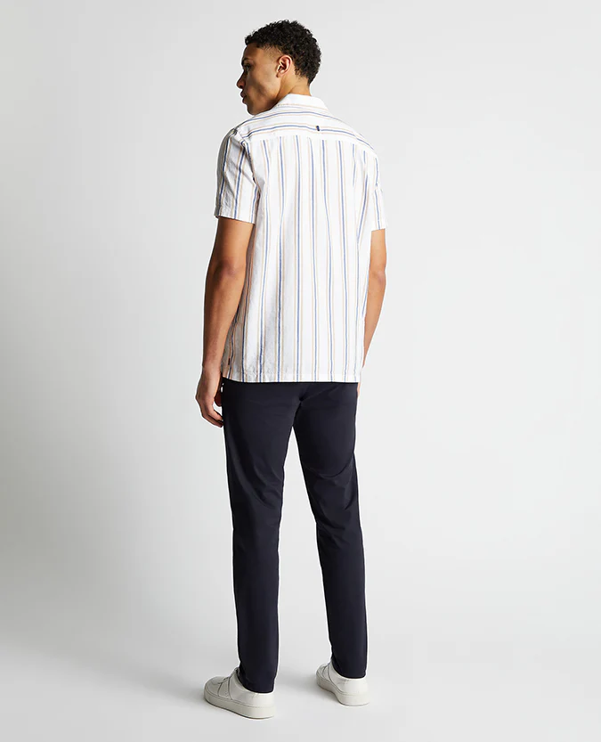Tapered Fit Cotton Short Sleeve Stripe Shirt - Image 3