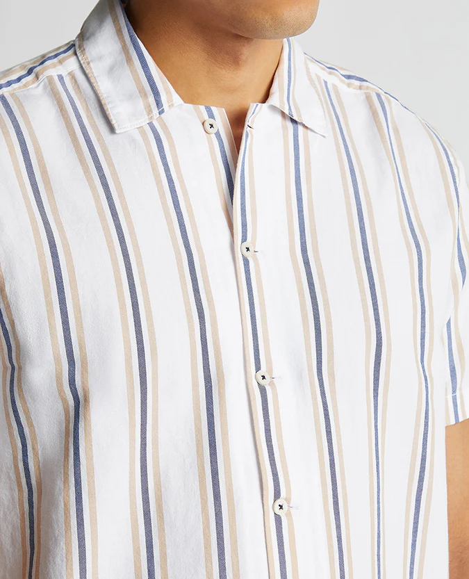 Tapered Fit Cotton Short Sleeve Stripe Shirt - Image 5