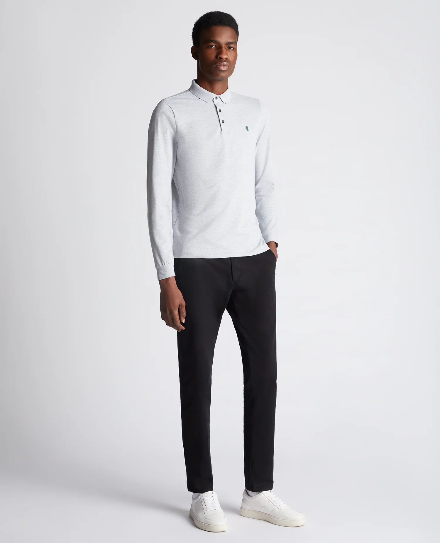 Tapered Fit Cotton-Stretch Long-Sleeve Polo Shirt - Image 2