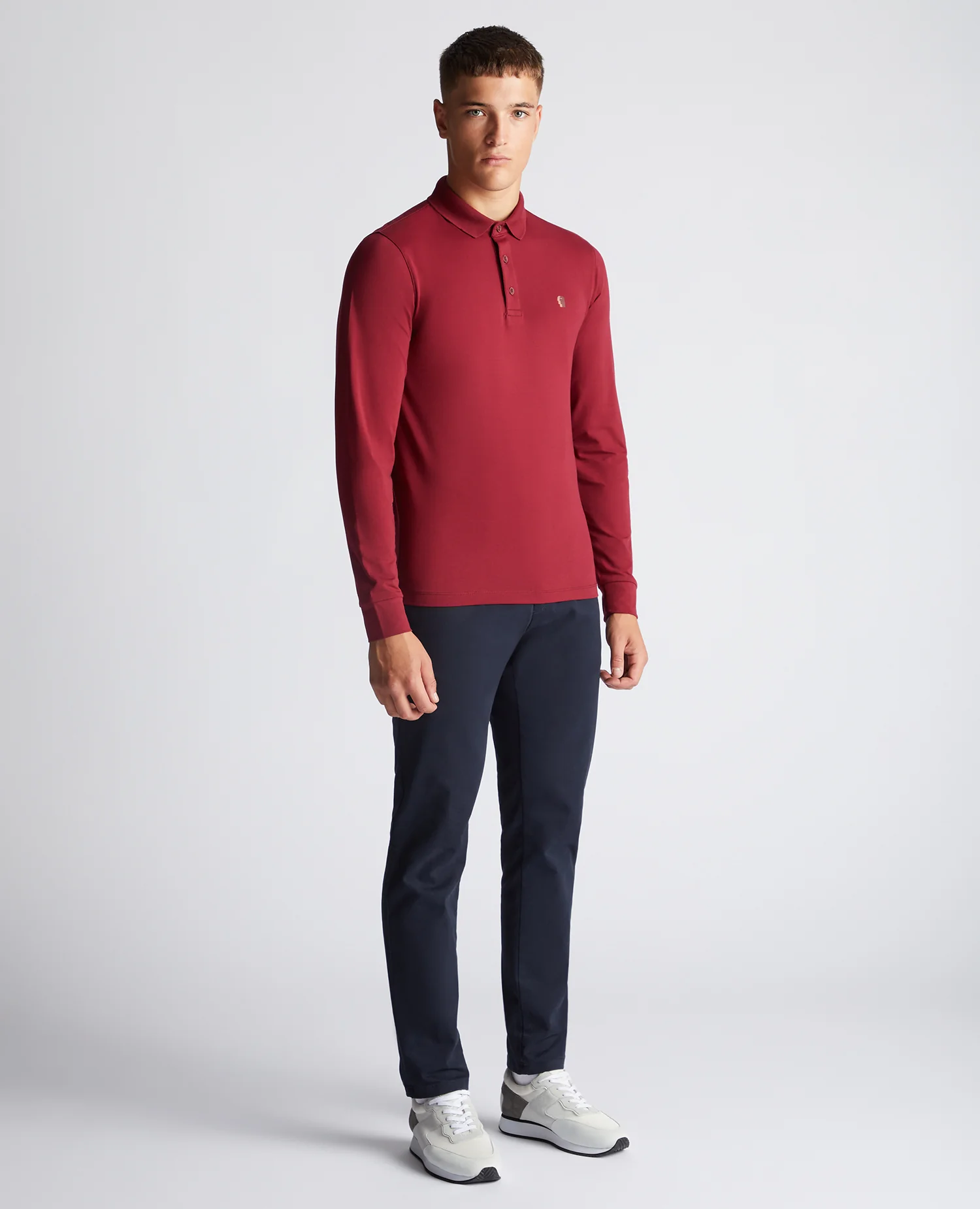 Tapered Fit Cotton-Stretch Long-Sleeve Polo Shirt - Image 2
