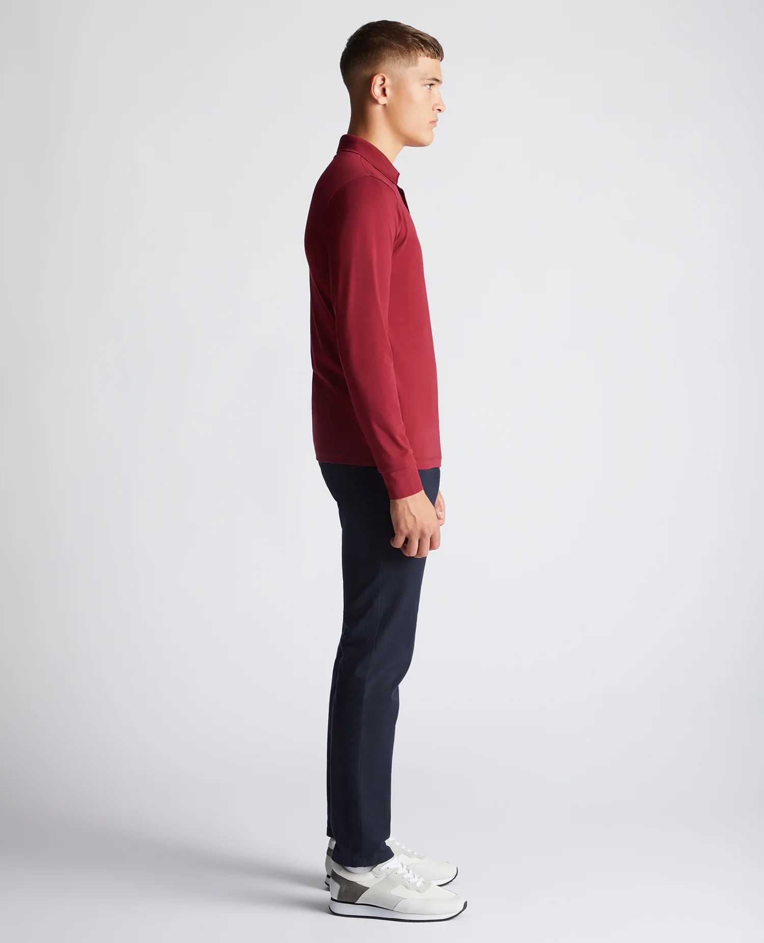 Tapered Fit Cotton-Stretch Long-Sleeve Polo Shirt - Image 3