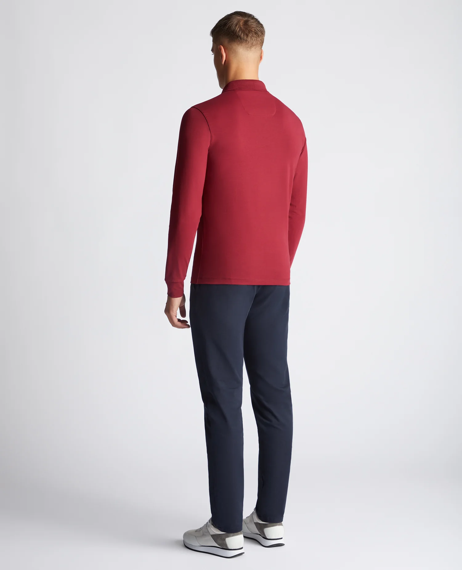 Tapered Fit Cotton-Stretch Long-Sleeve Polo Shirt - Image 4