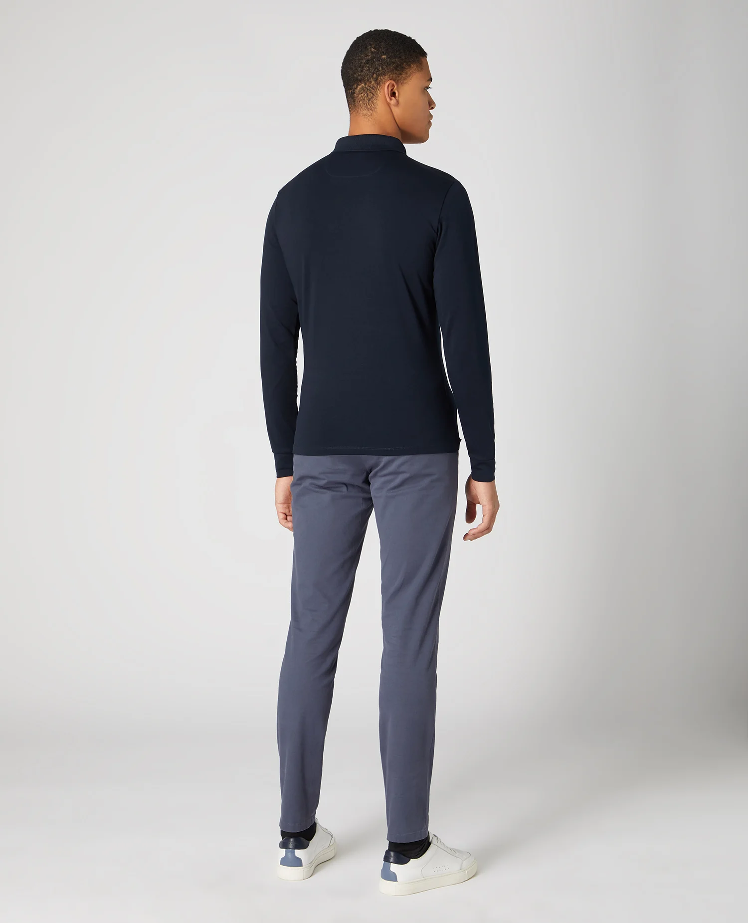 Tapered Fit Cotton-Stretch Long-Sleeve Polo Shirt - Image 3