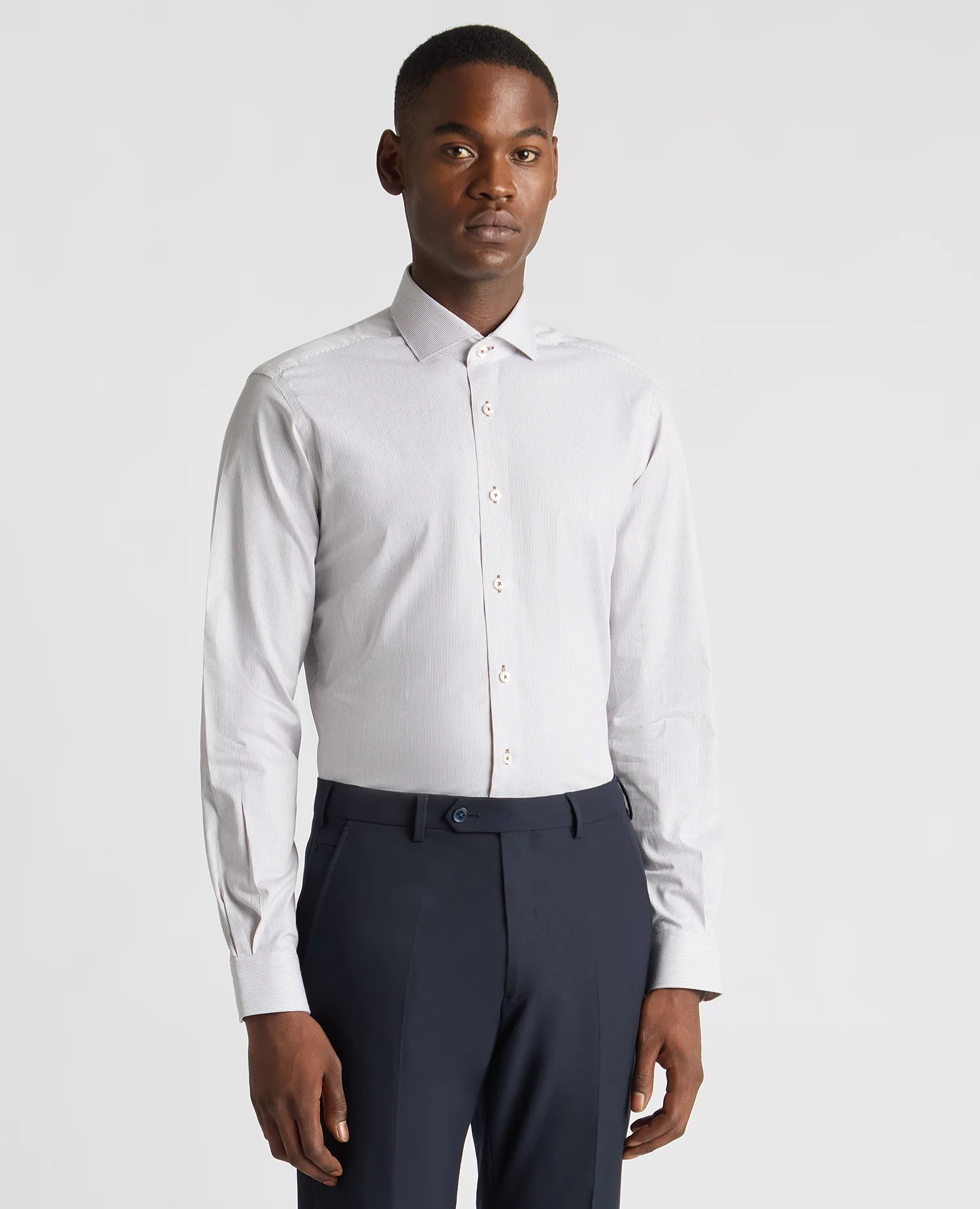 Tapered Fit Cotton Stretch Pinstripe Shirt