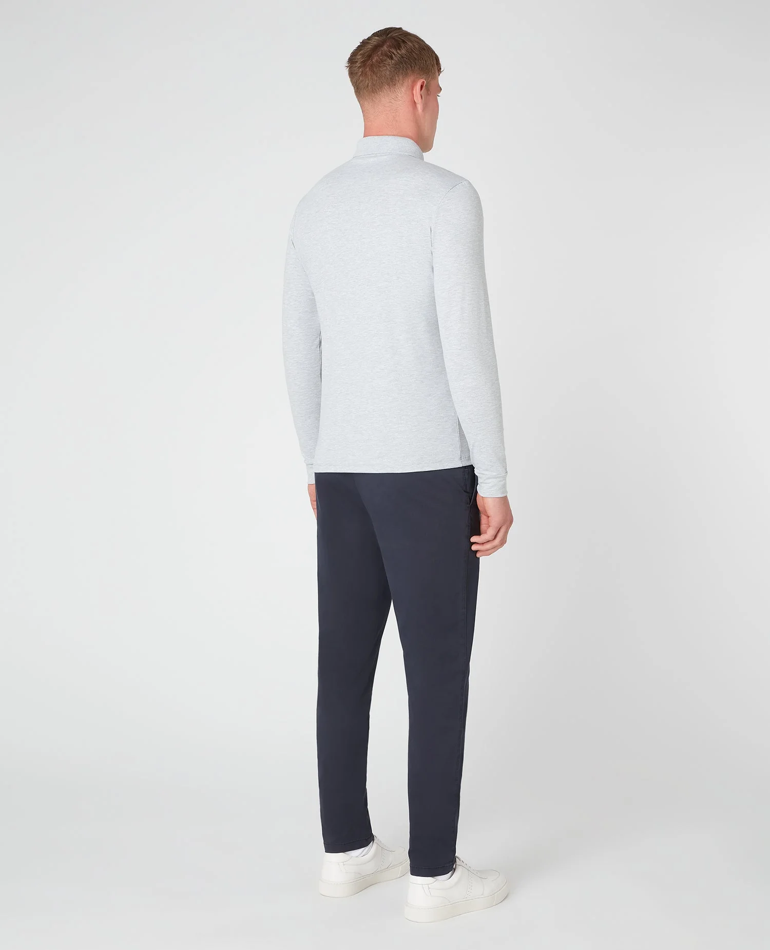 Tapered Fit Cotton-Stretch Long-Sleeve Polo Shirt - Image 3