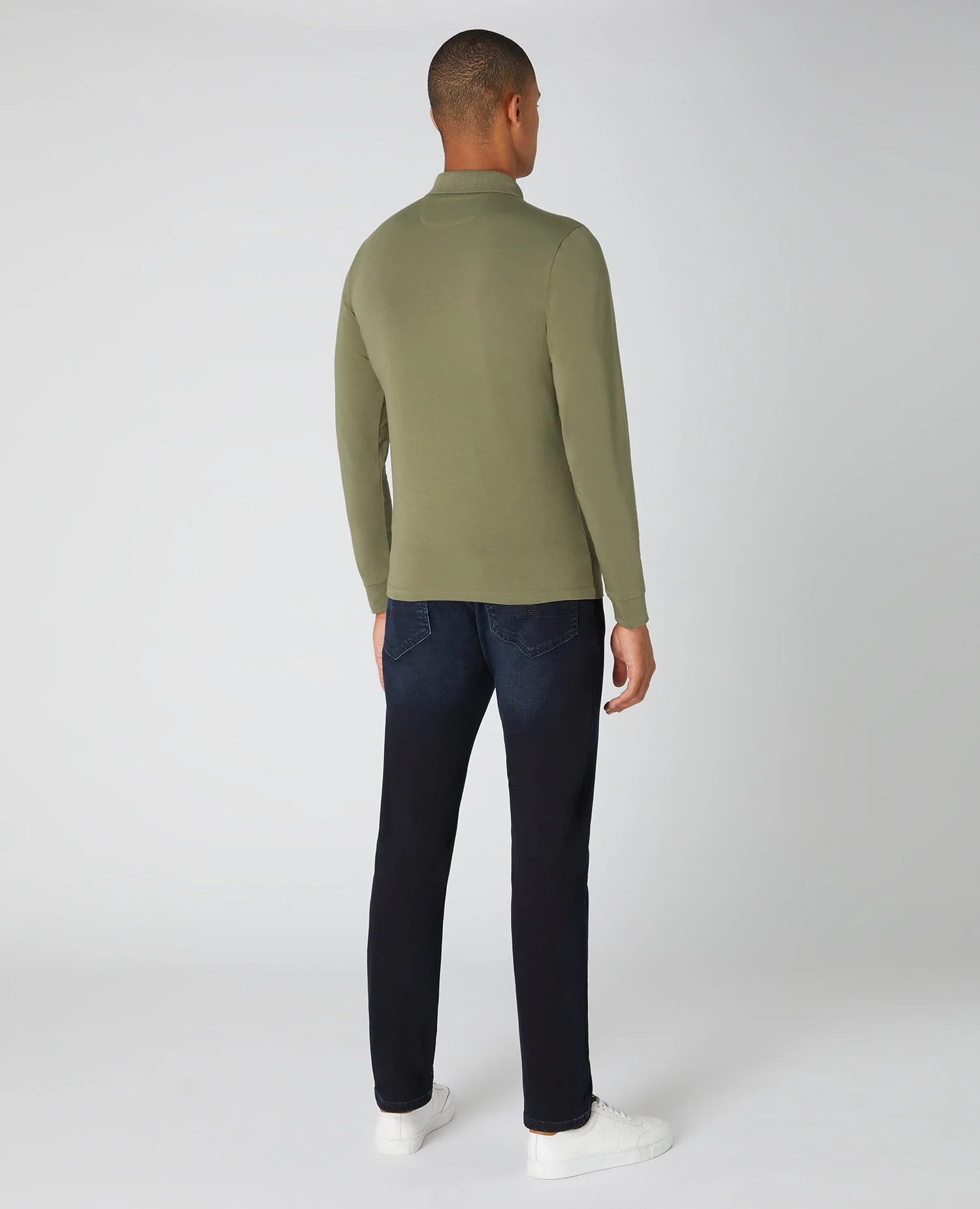 Tapered Fit Cotton-Stretch Long-sleeve Polo Shirt - Image 3
