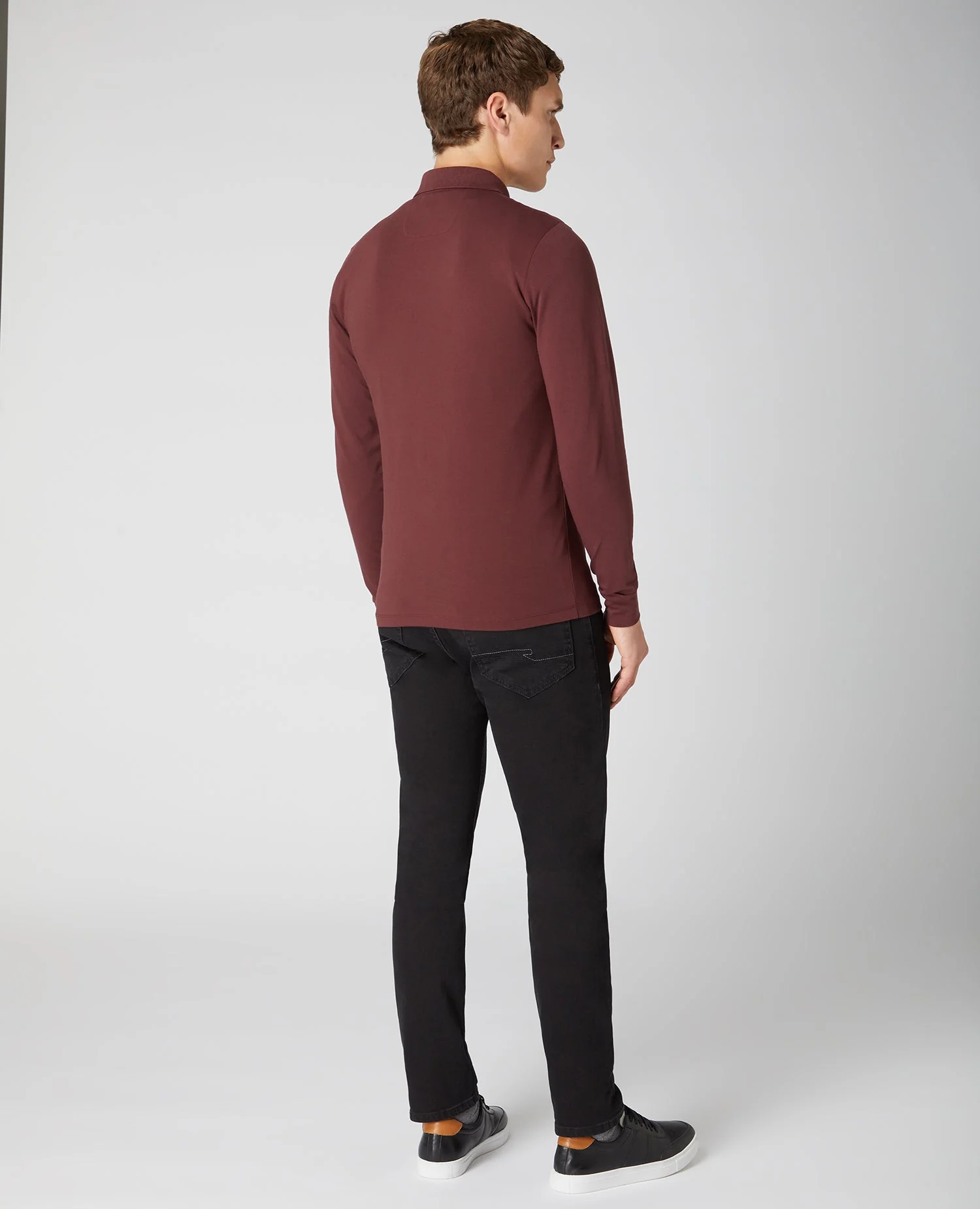 Tapered Fit Cotton-Stretch Long-Sleeve Polo Shirt - Image 3