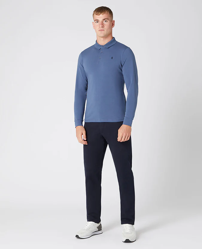 Tapered Fit Cotton-Stretch Long-Sleeve Polo Shirt - Image 2