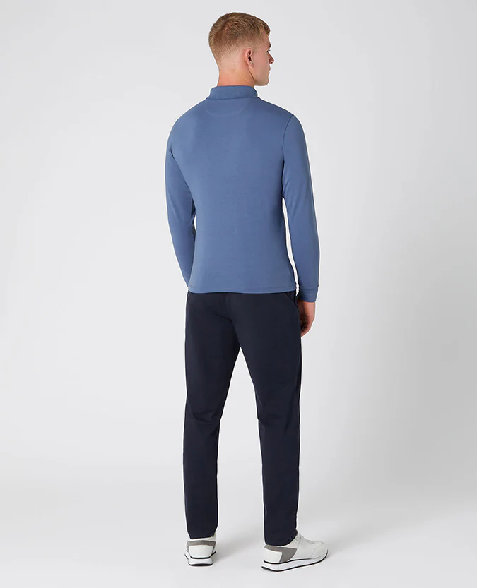 Tapered Fit Cotton-Stretch Long-Sleeve Polo Shirt - Image 3