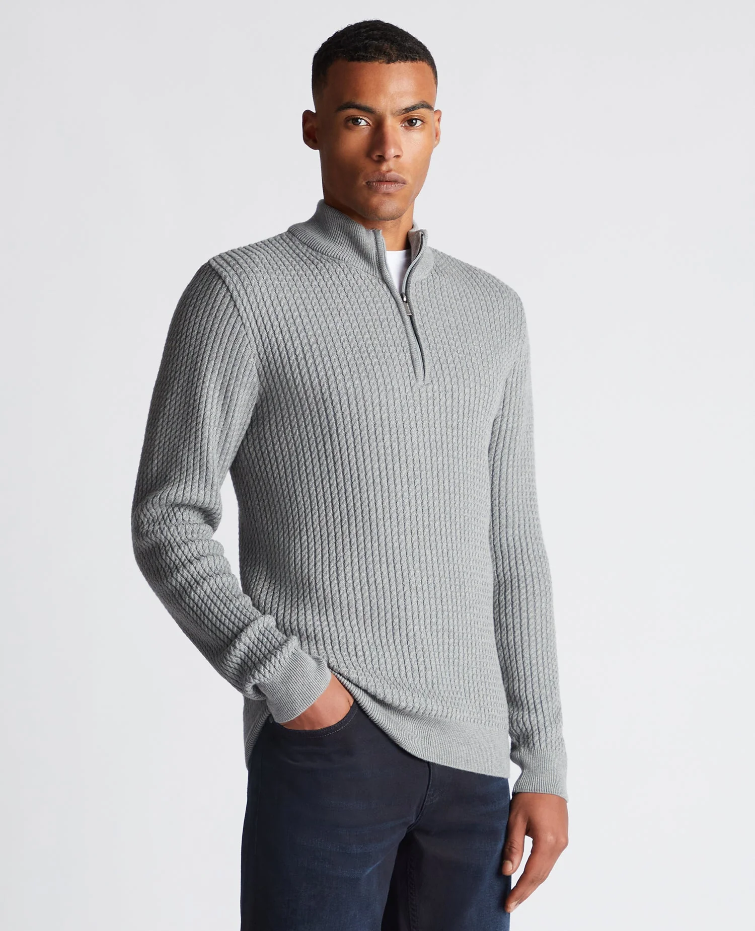 Tapered Fit Cotton Half Zip Sweater