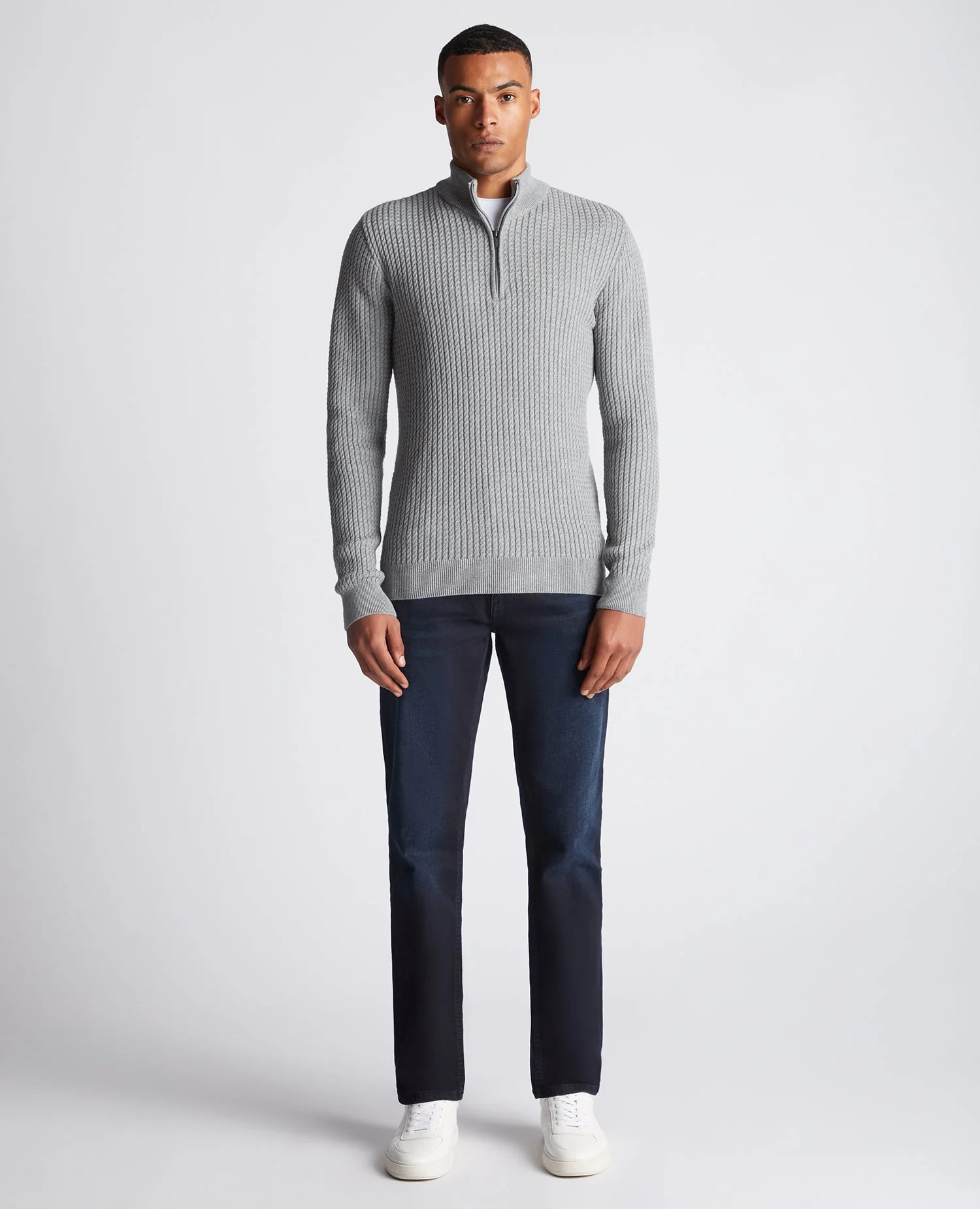 Tapered Fit Cotton Half Zip Sweater - Image 2