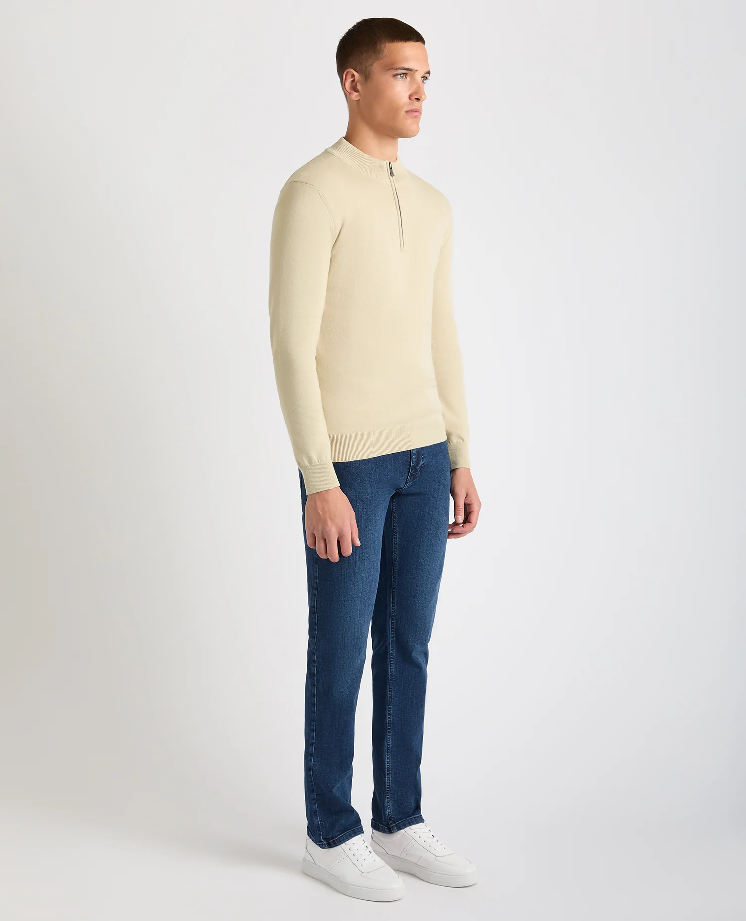Tapered Fit Half Zip Cotton Sweater - Image 4