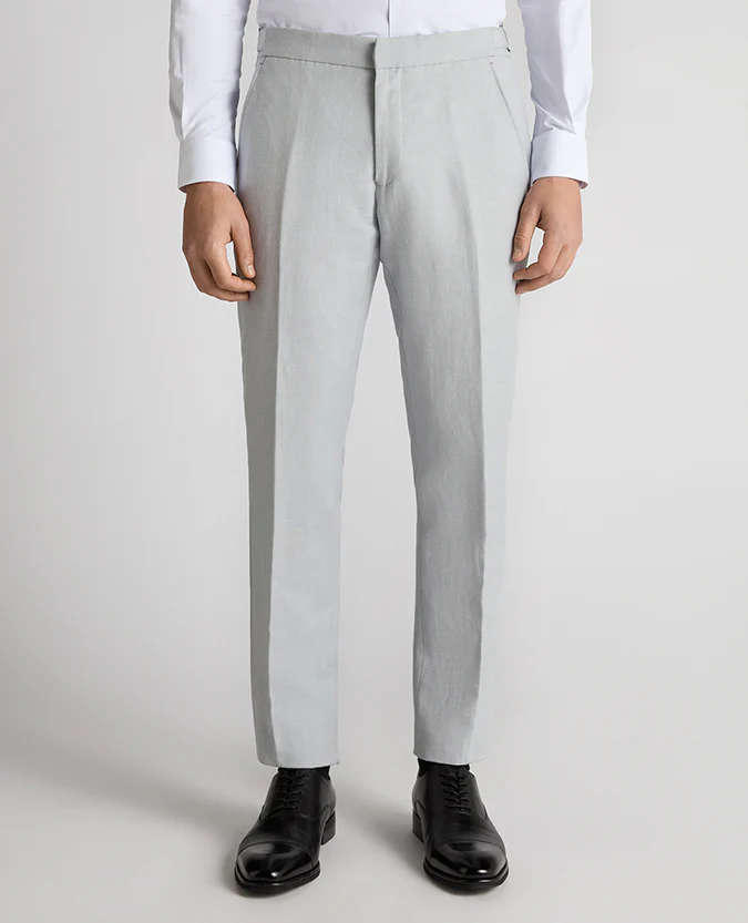 Tapered Fit Linen-Blend Formal Trousers