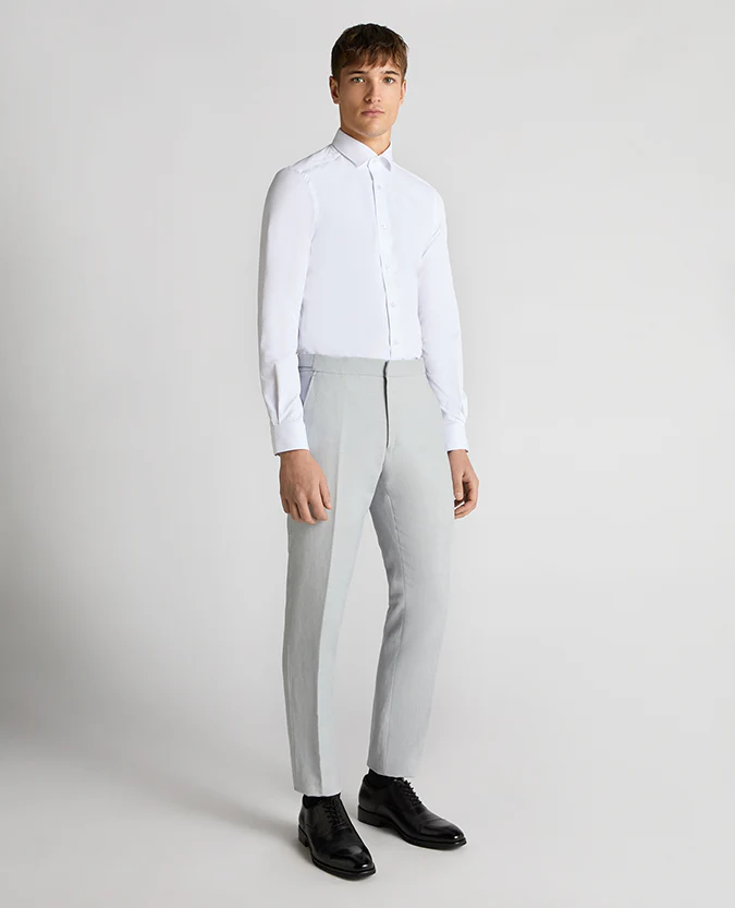 Tapered Fit Linen-Blend Formal Trousers - Image 2