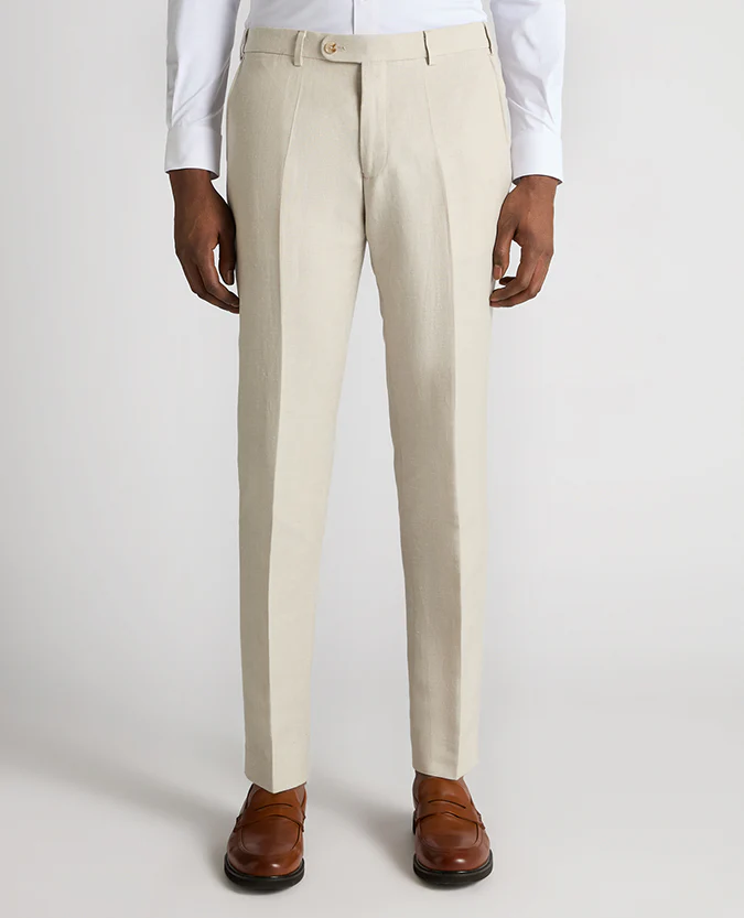 Tapered Fit Linen-Blend Formal Trousers
