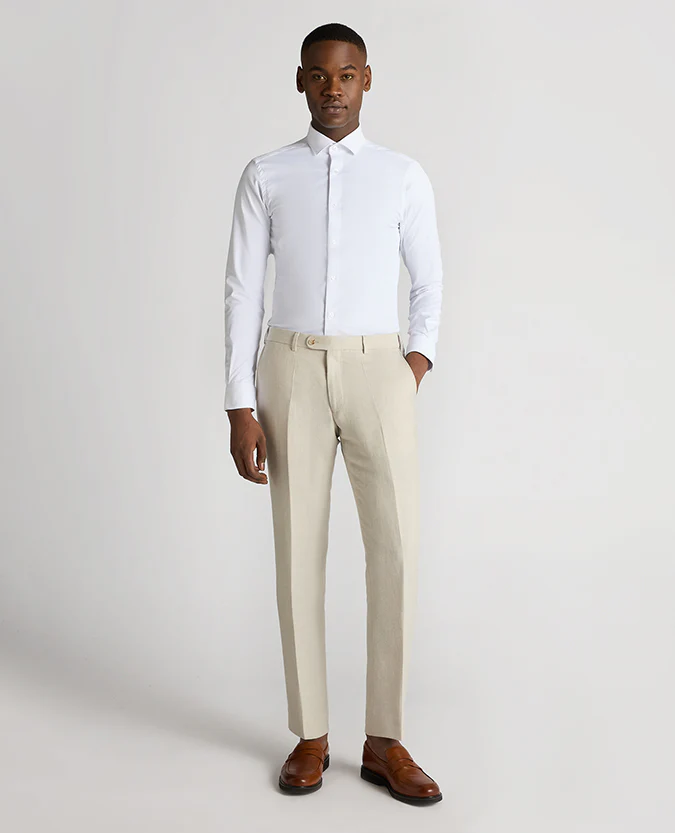 Tapered Fit Linen-Blend Formal Trousers - Image 2