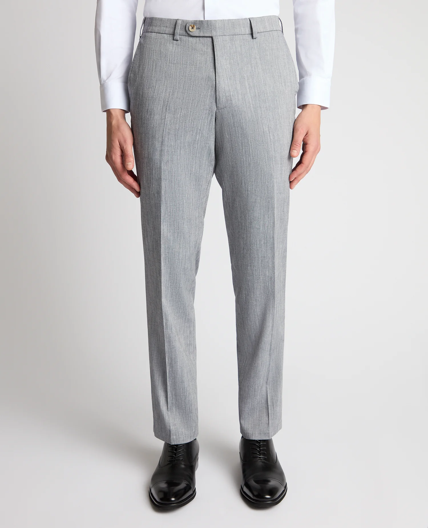 Tapered fit linen-blend stretch formal trousers