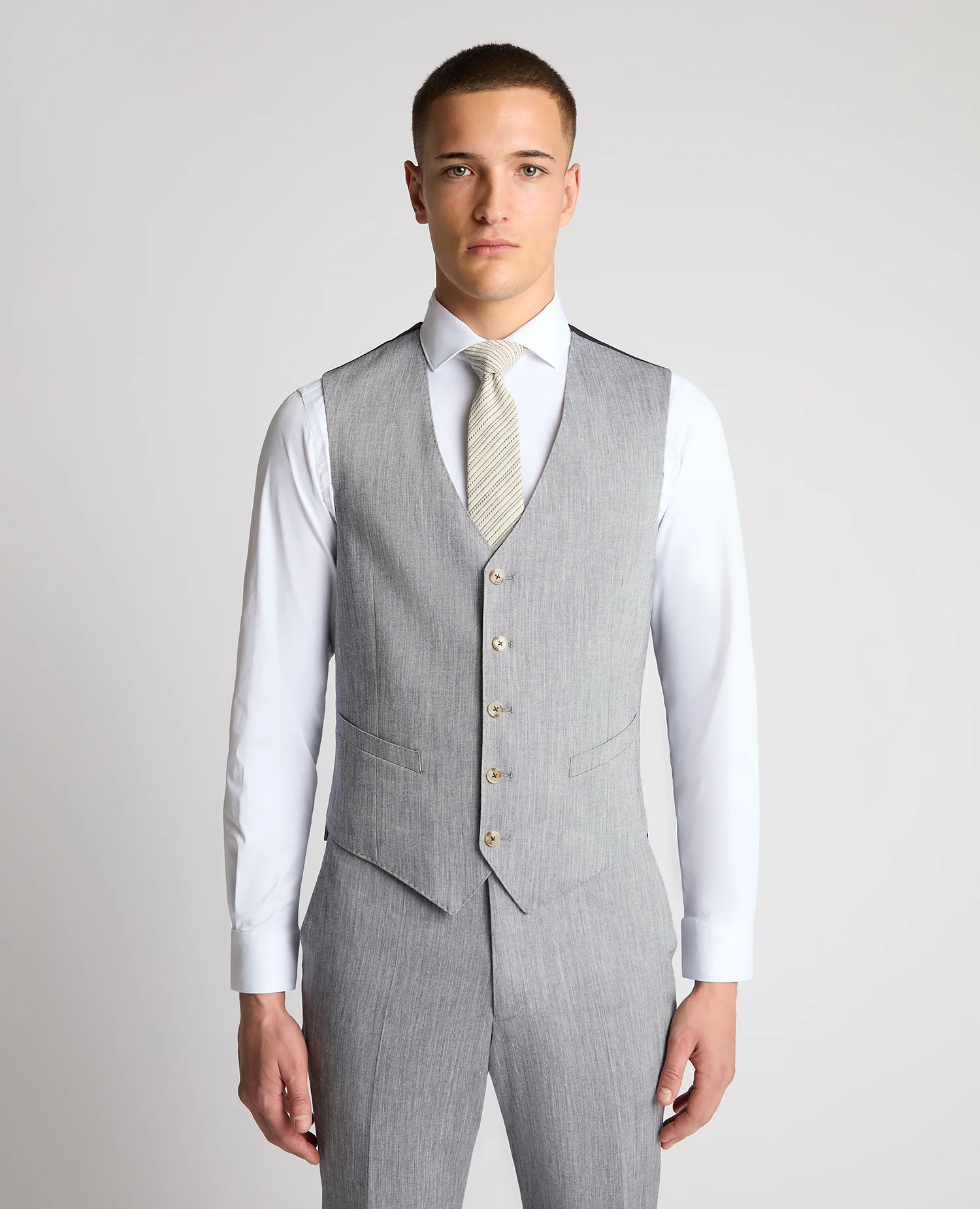 Tapered fit linen-blend stretch waistcoat