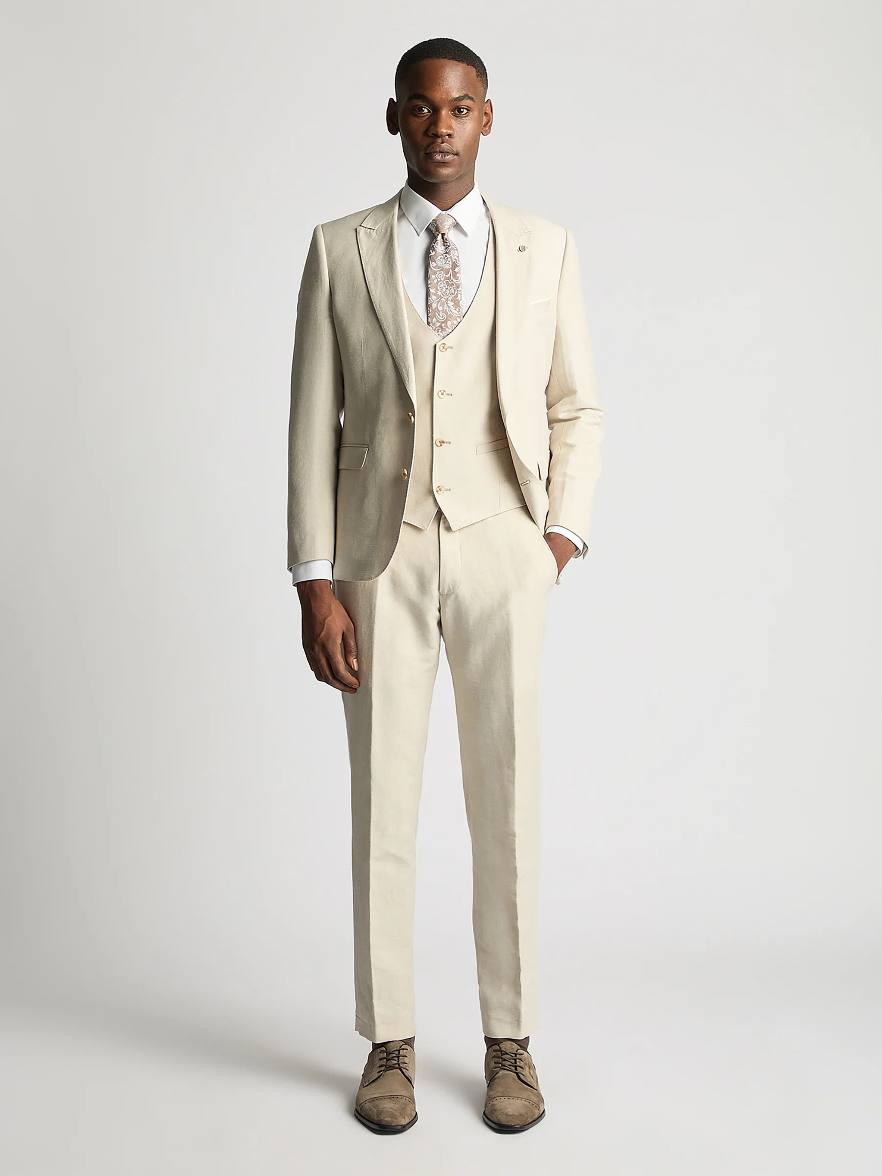 Tapered Fit Linen-Blend Waistcoat - Image 3