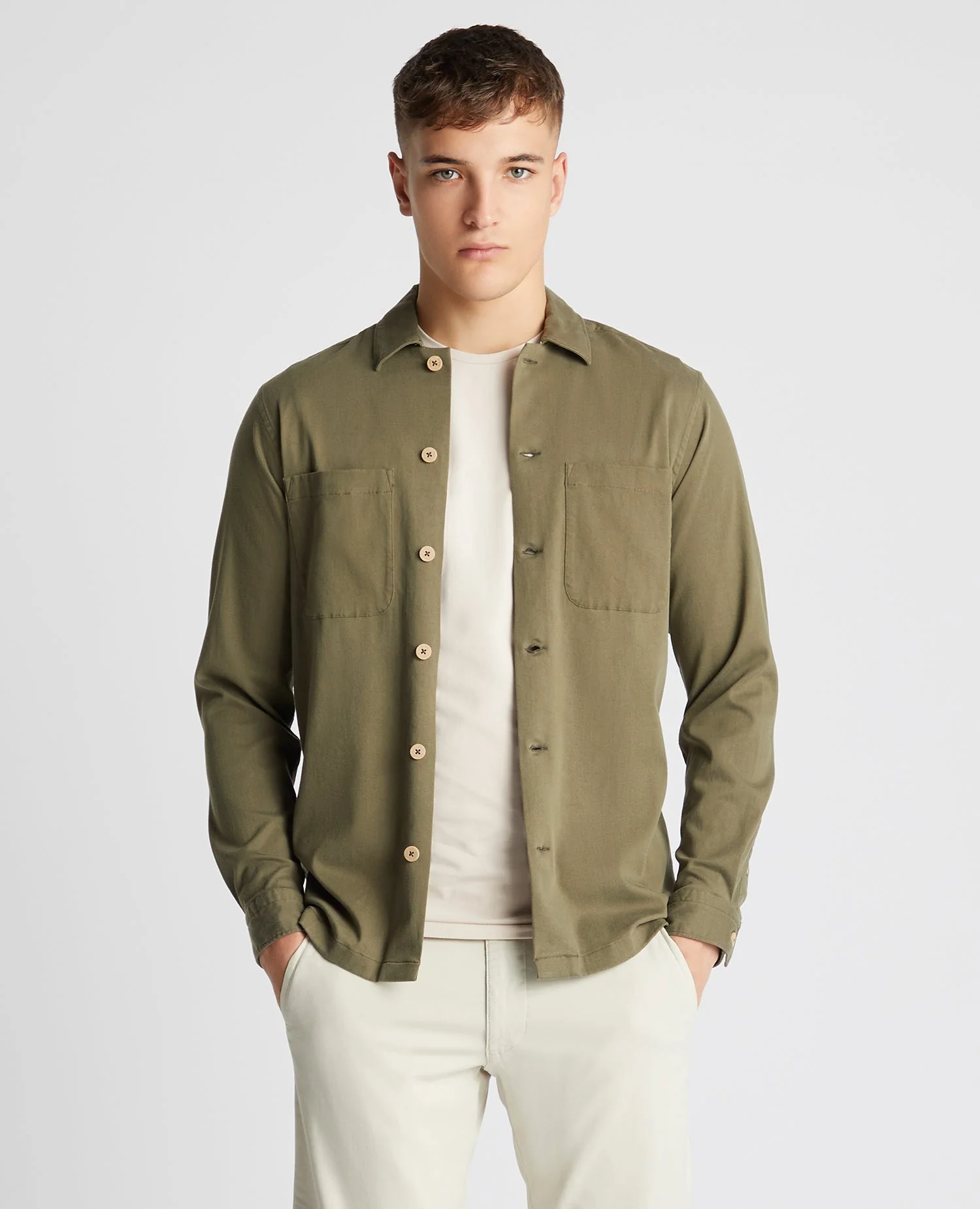 Tapered Fit Long Sleeve Tencel Overshirt