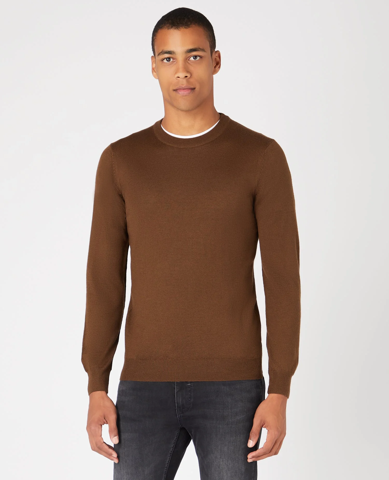 Tapered Fit Merino Wool-Acrylic Crew Neck Long Sleeve