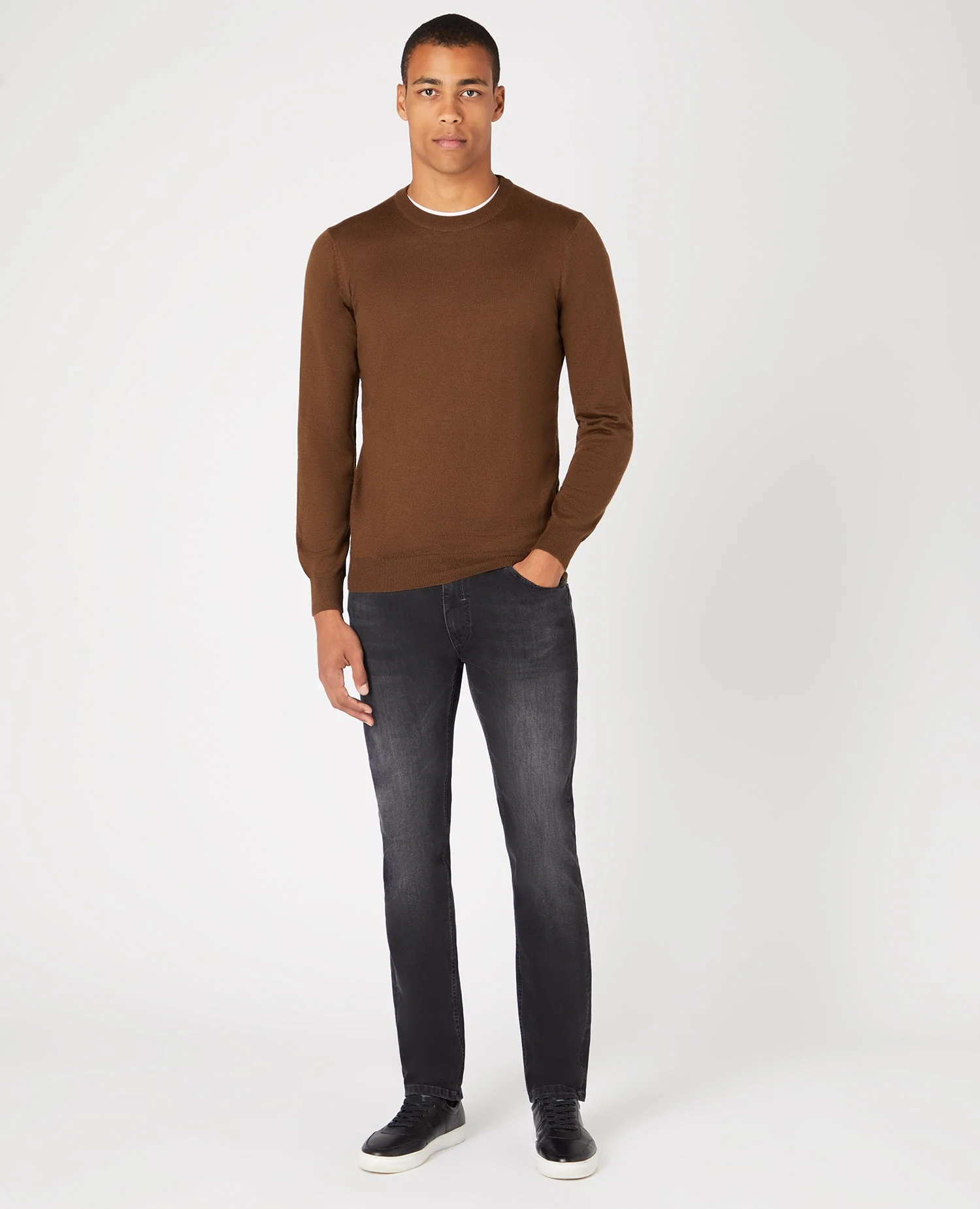 Tapered Fit Merino Wool-Acrylic Crew Neck Long Sleeve - Image 2