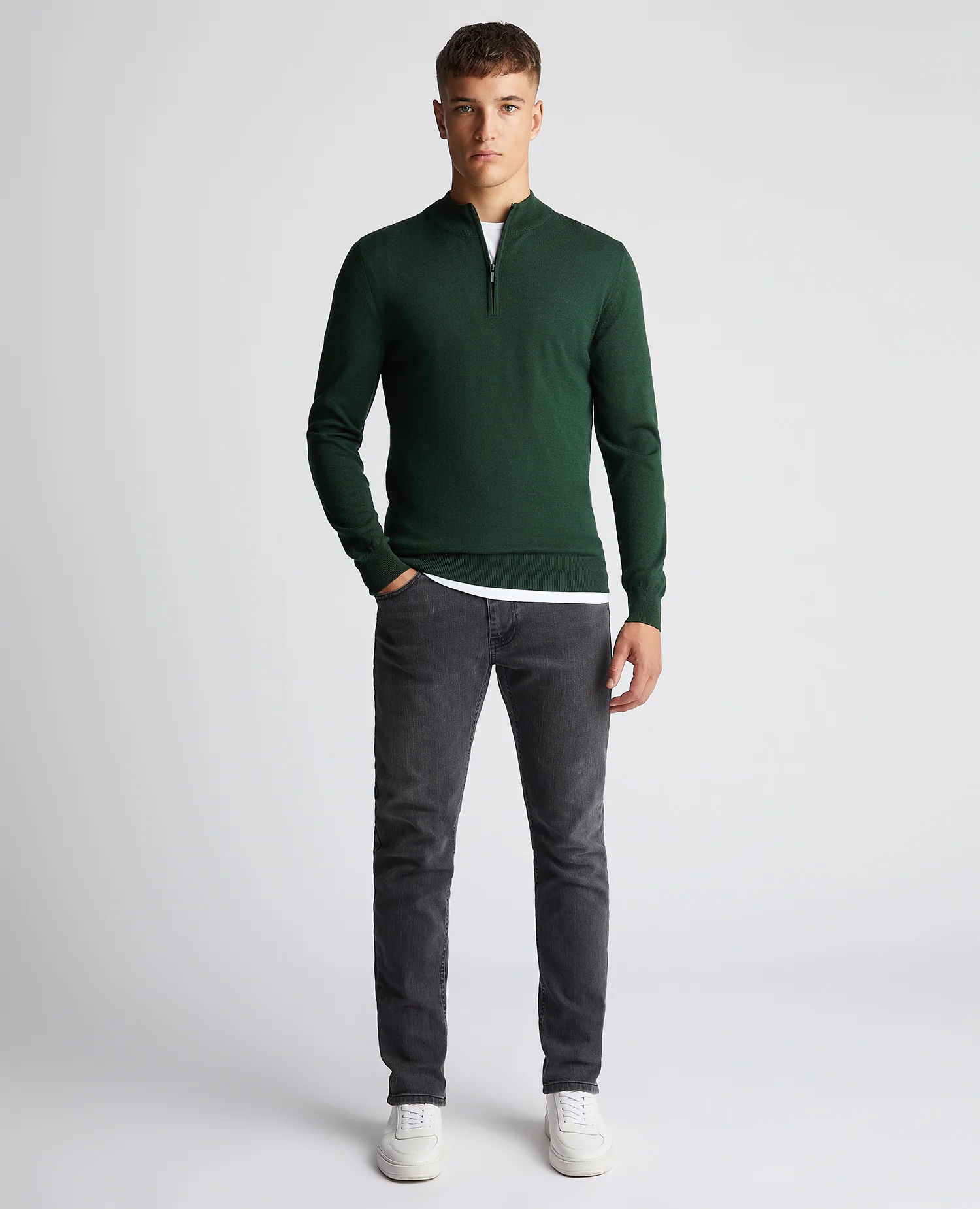 Tapered Fit Merino Wool-Blend Half Zip Sweater - Image 2