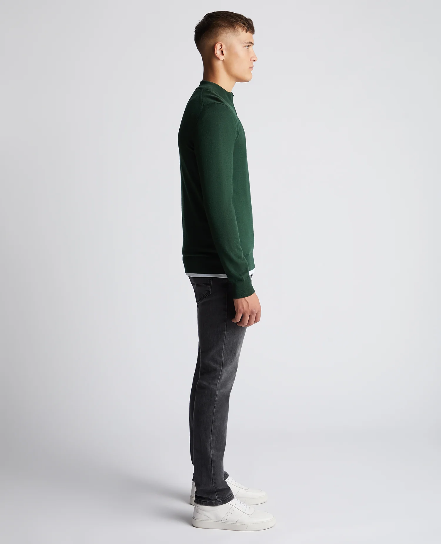 Tapered Fit Merino Wool-Blend Half Zip Sweater - Image 3
