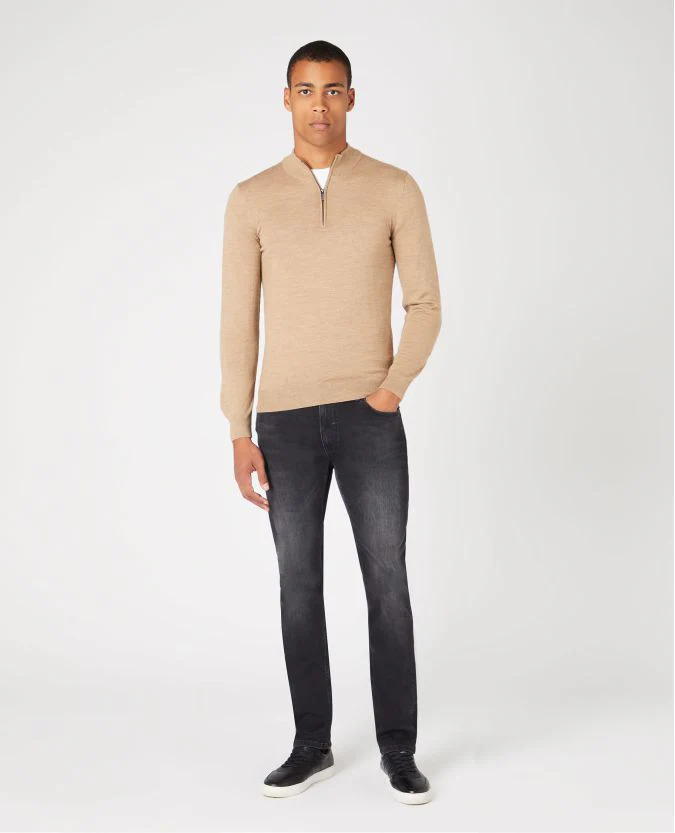 Tapered fit merino wool-acrylic half zip long sleeve - Image 2
