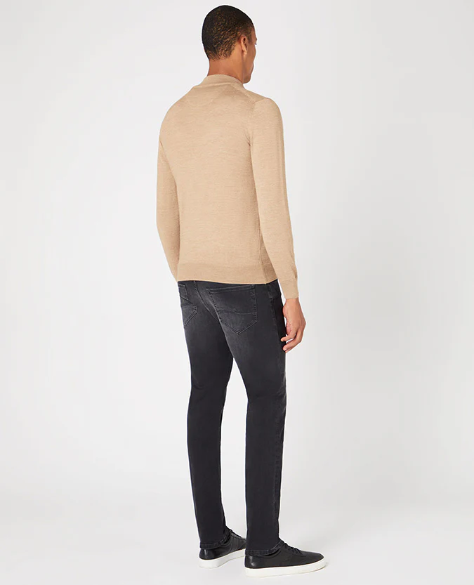 Tapered fit merino wool-acrylic half zip long sleeve - Image 3