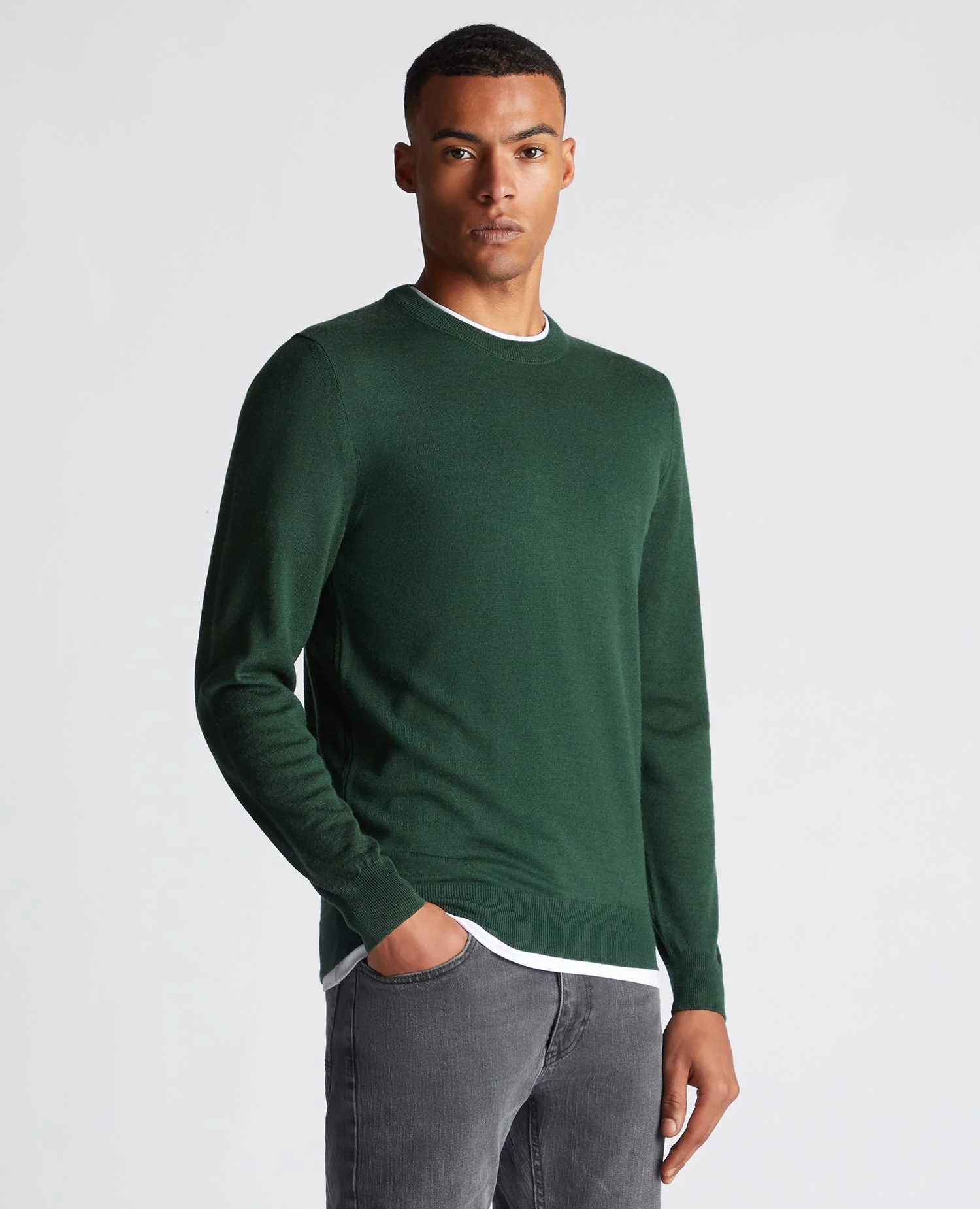Tapered Fit Merino Wool-Blend Crew Neck Sweater