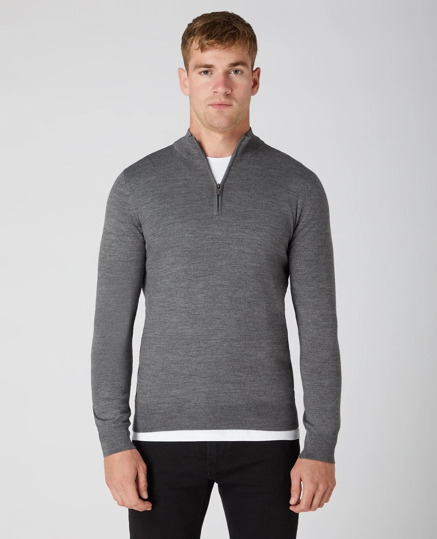 Tapered Fit Merino Wool-Blend Half Zip Sweater