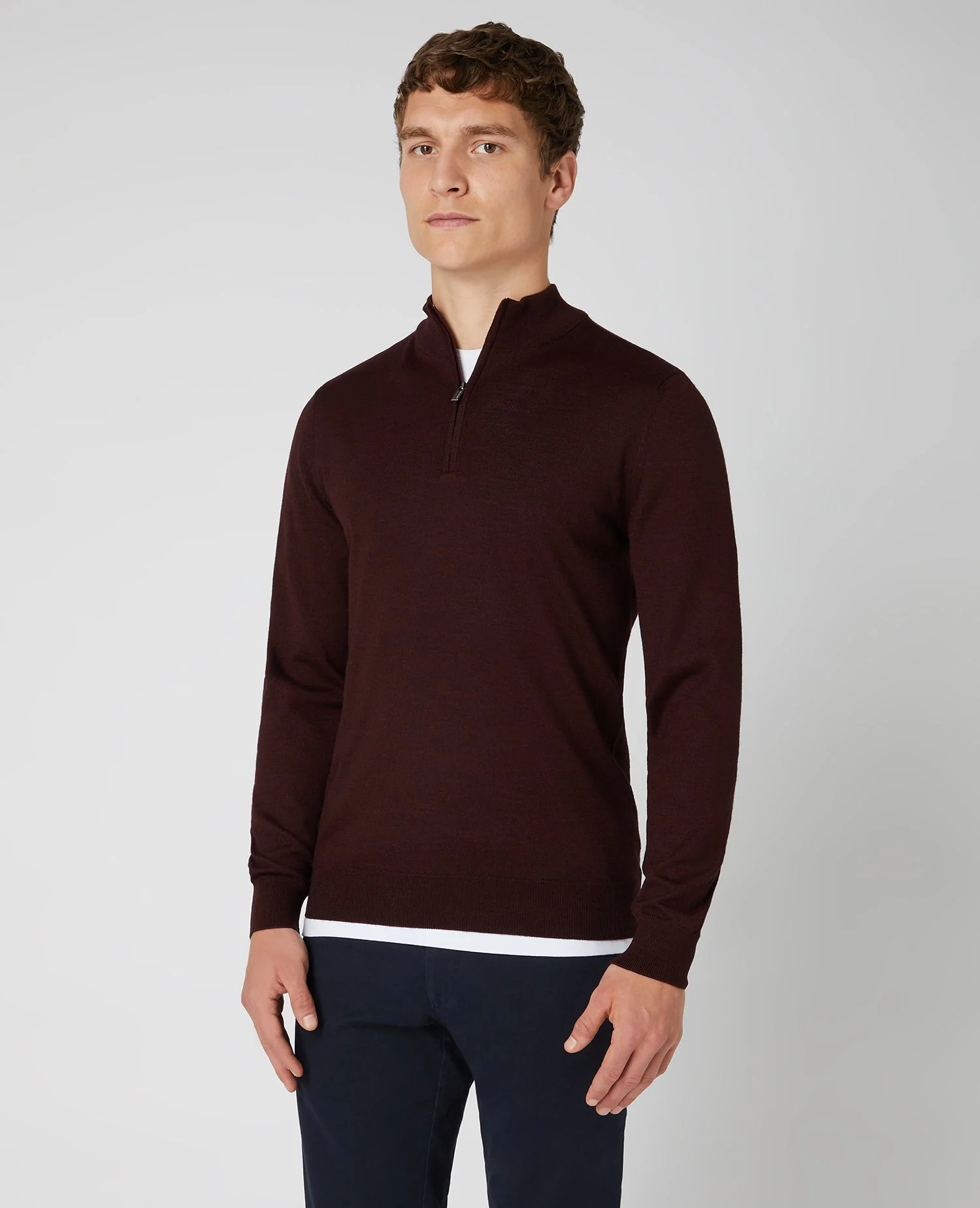 Tapered Fit Merino Wool-Blend Half Zip Sweater