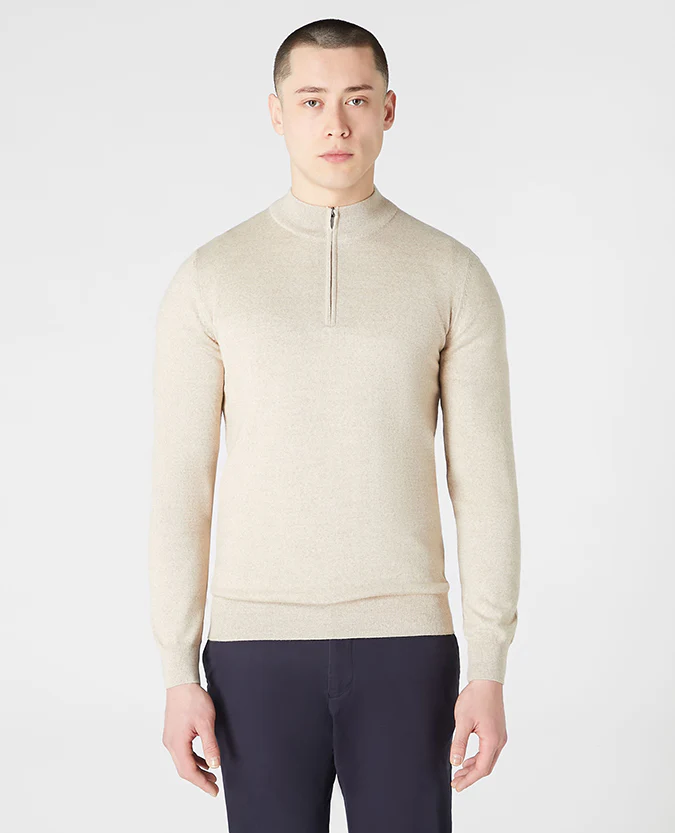 Tapered Fit Merino Wool Half Zip Sweater