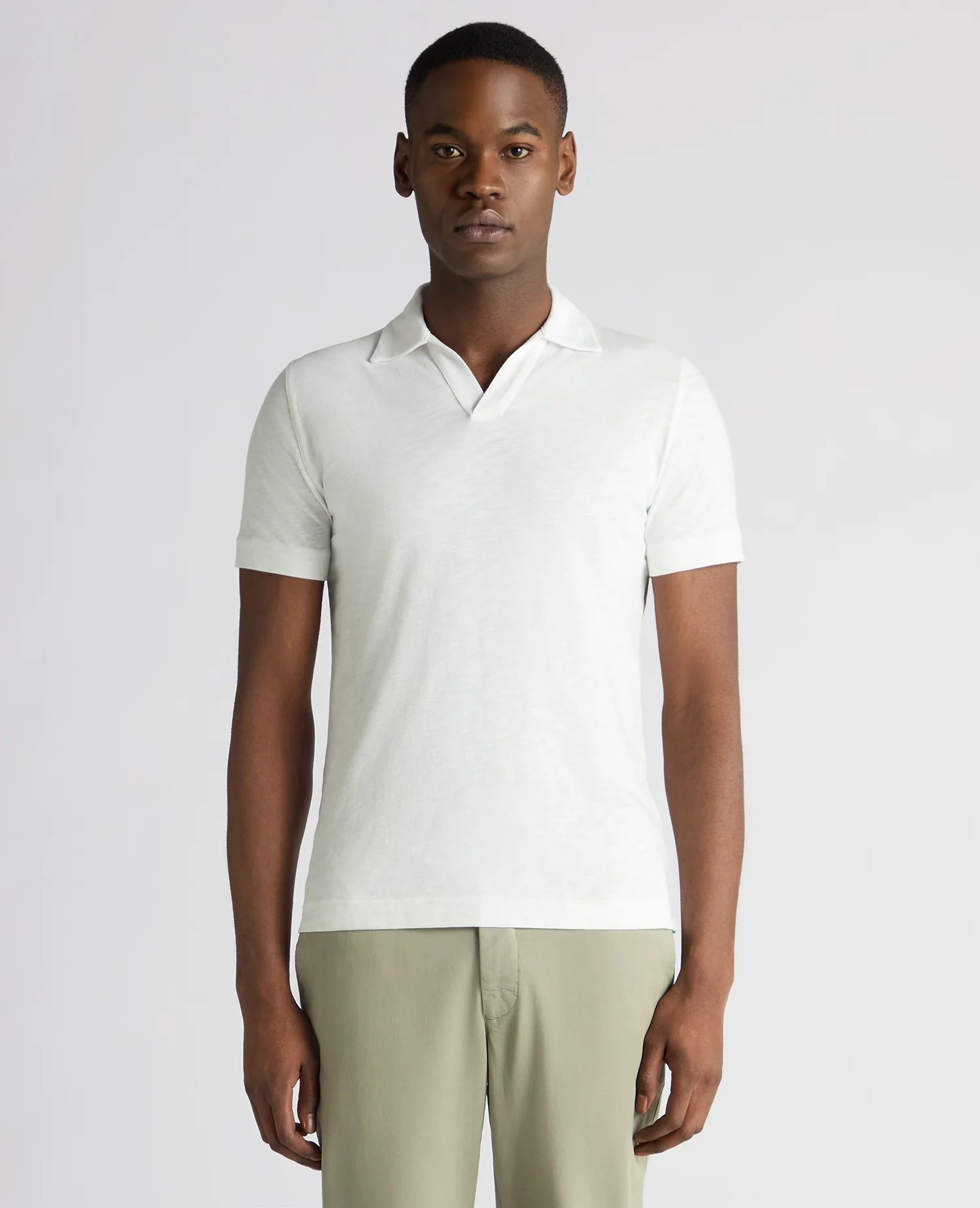 Tapered Fit Open Collar Cotton Polo