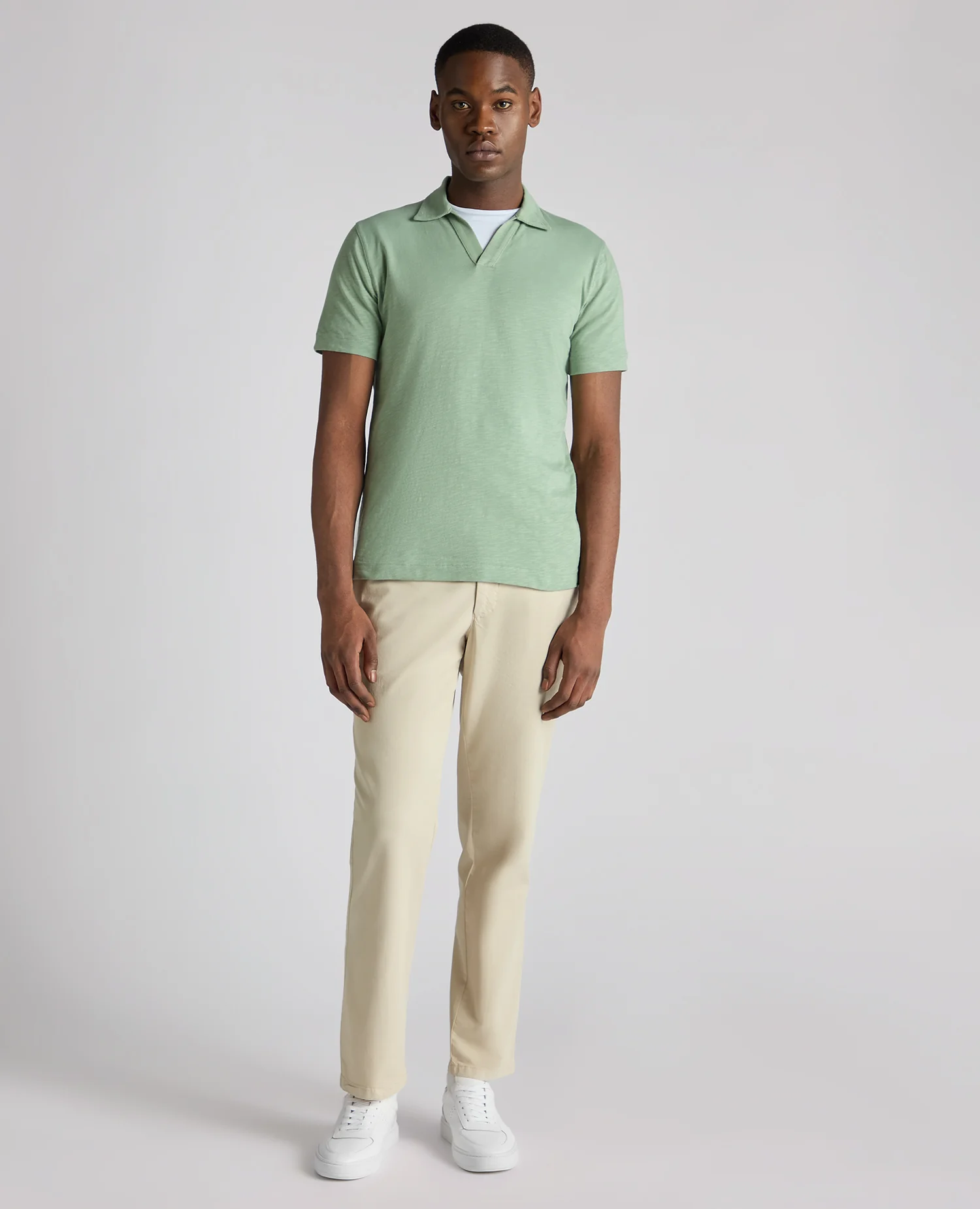 Tapered Fit Open Collar Cotton Polo - Image 2