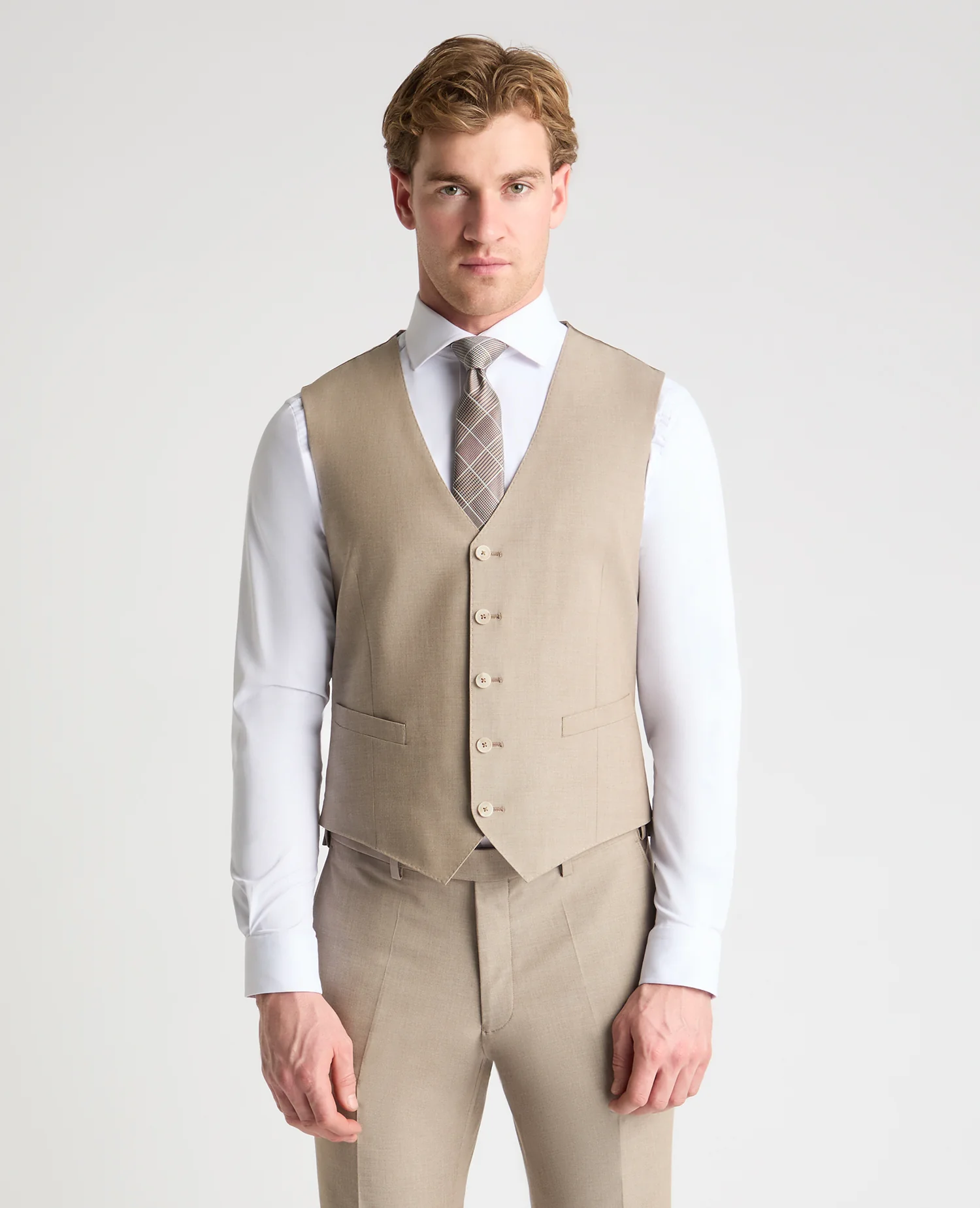 Tapered fit polyviscose stretch waistcoat