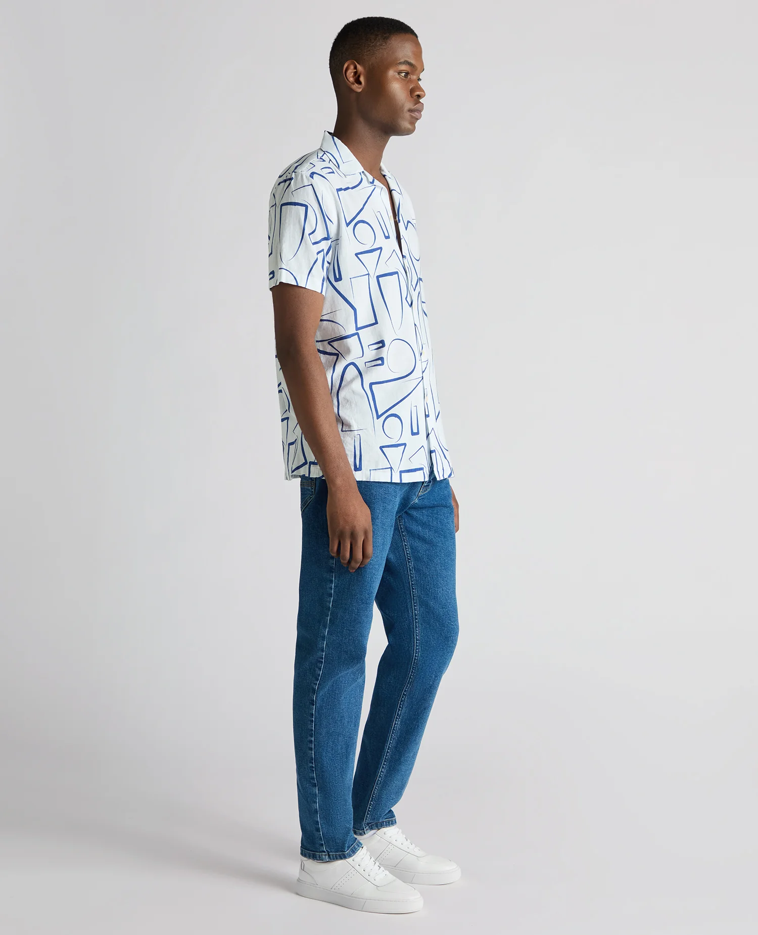Relaxed Fit Linen-Blend Abstract Print Shirt - Image 4