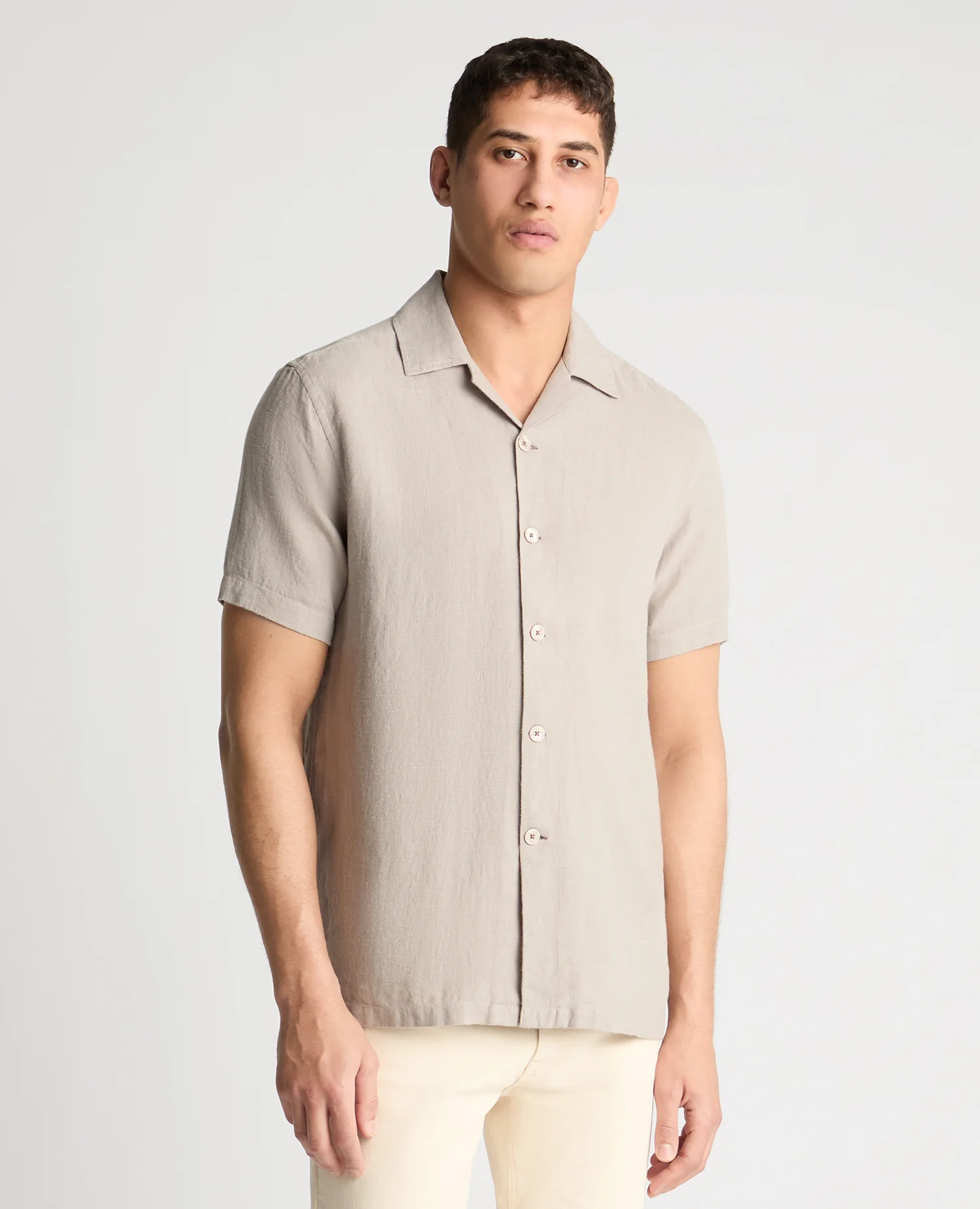 Tapered Fit Short Sleeve Linen Shirt