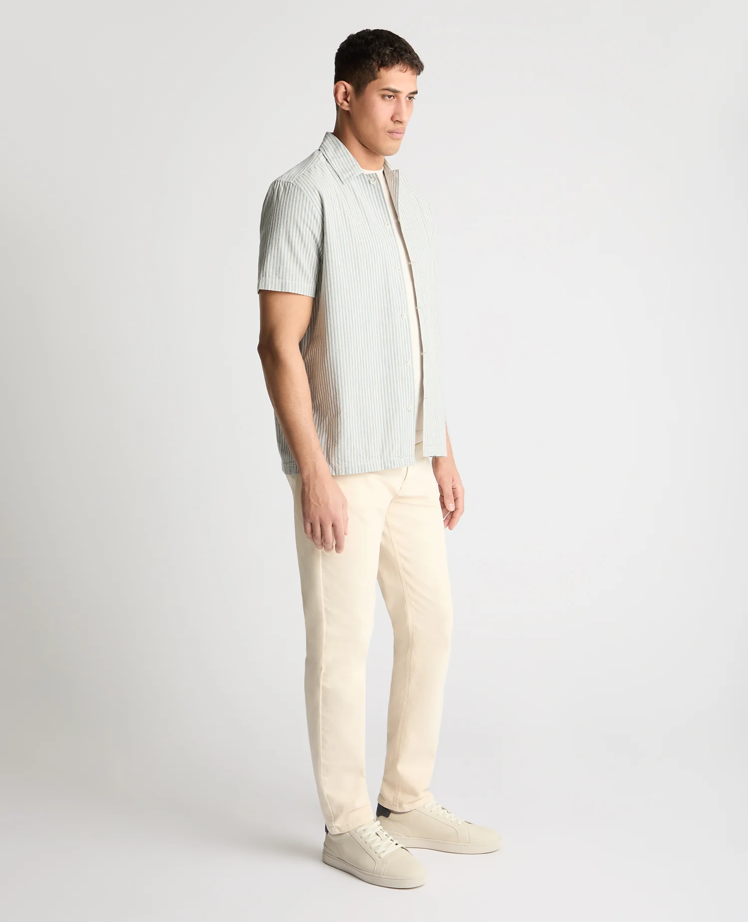 Tapered Fit Stripe Cotton Blend Shirt - Image 4